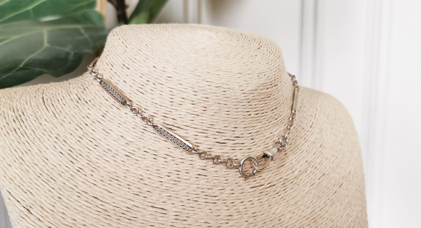 1920's Art Deco Chain Silver Double bracelet Antique French Albert Watch Chain gift for her