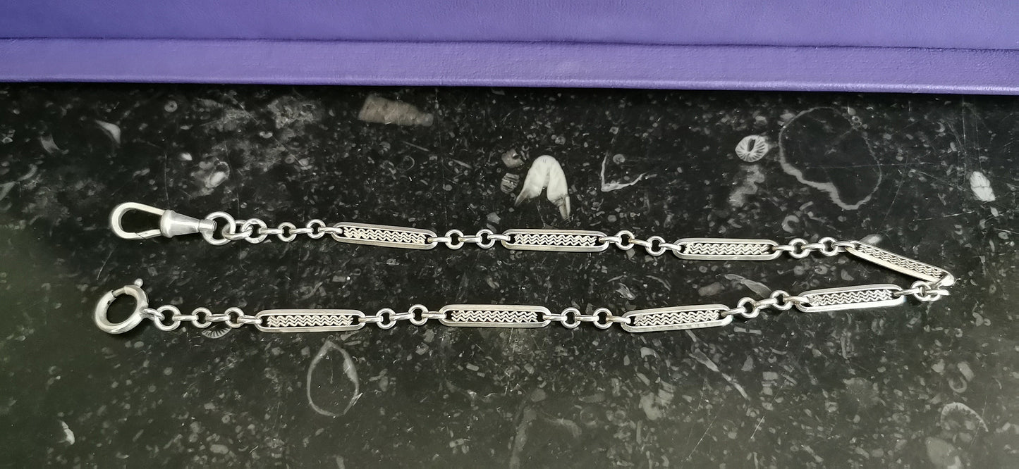 1920's Art Deco Chain Silver Double bracelet Antique French Albert Watch Chain gift for her