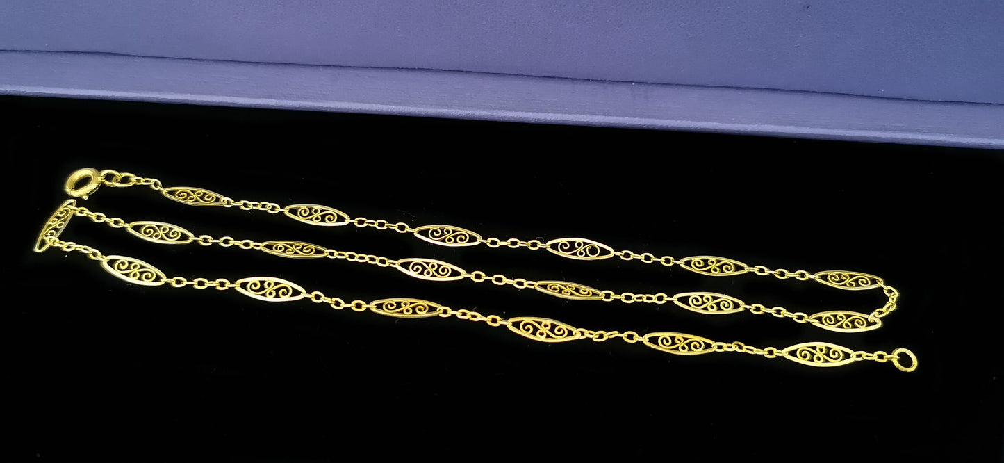 18ct 1900s Antique filigree chain Antique Filigree Necklace Art Nouveau Gold Filigree Necklace 1890 - 1900 Gold Chain gift for wife