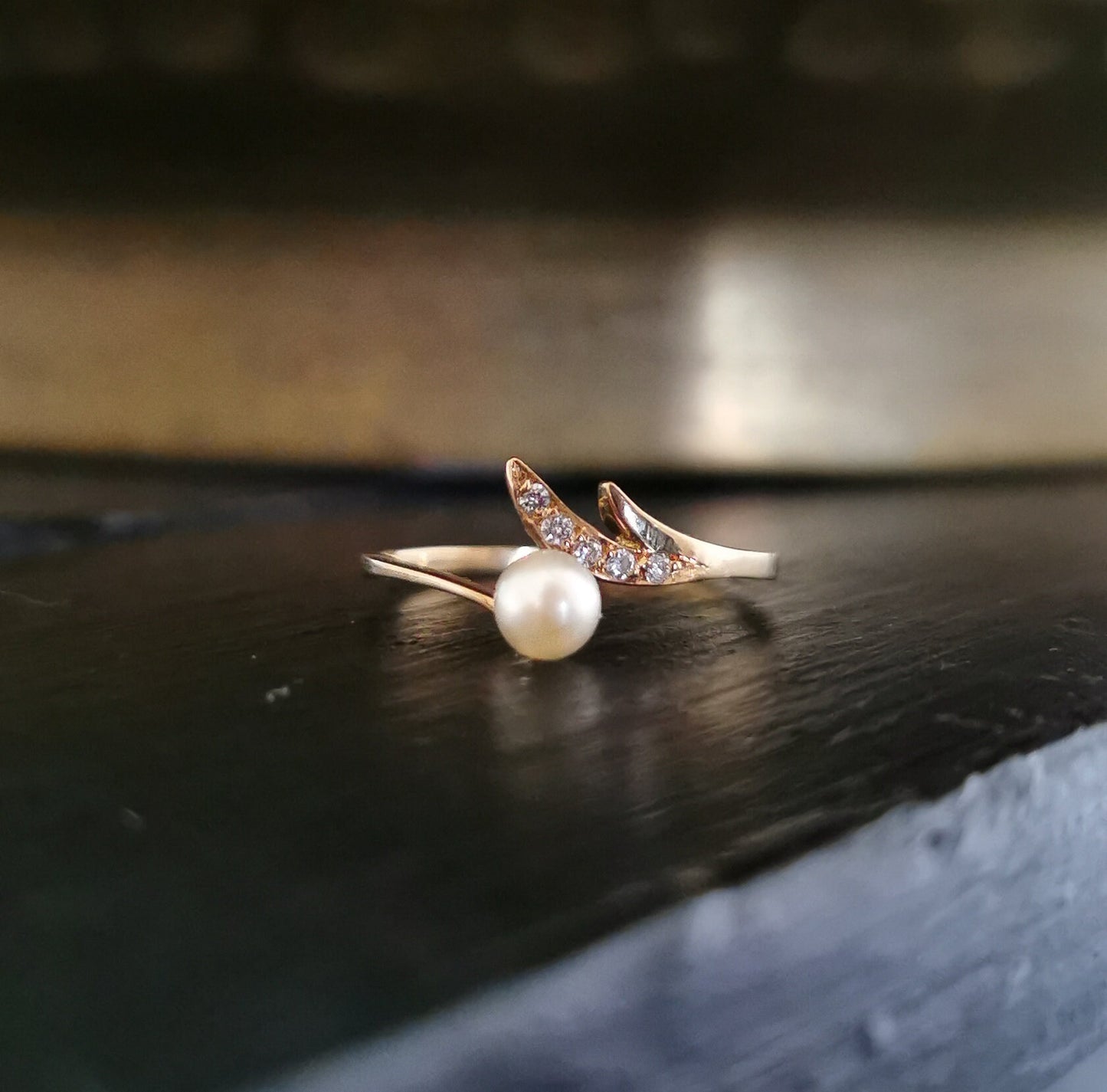 18ct Diamond Pearl Gold Ring Vintage Diamond Ring French 18ct gold Diamond and Pearl ring Gold diamond Engagement ring Pearl