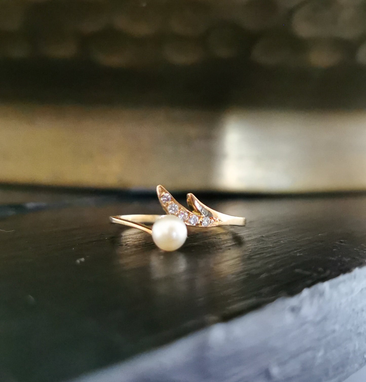 18ct Diamond Pearl Gold Ring Vintage Diamond Ring French 18ct gold Diamond and Pearl ring Gold diamond Engagement ring Pearl