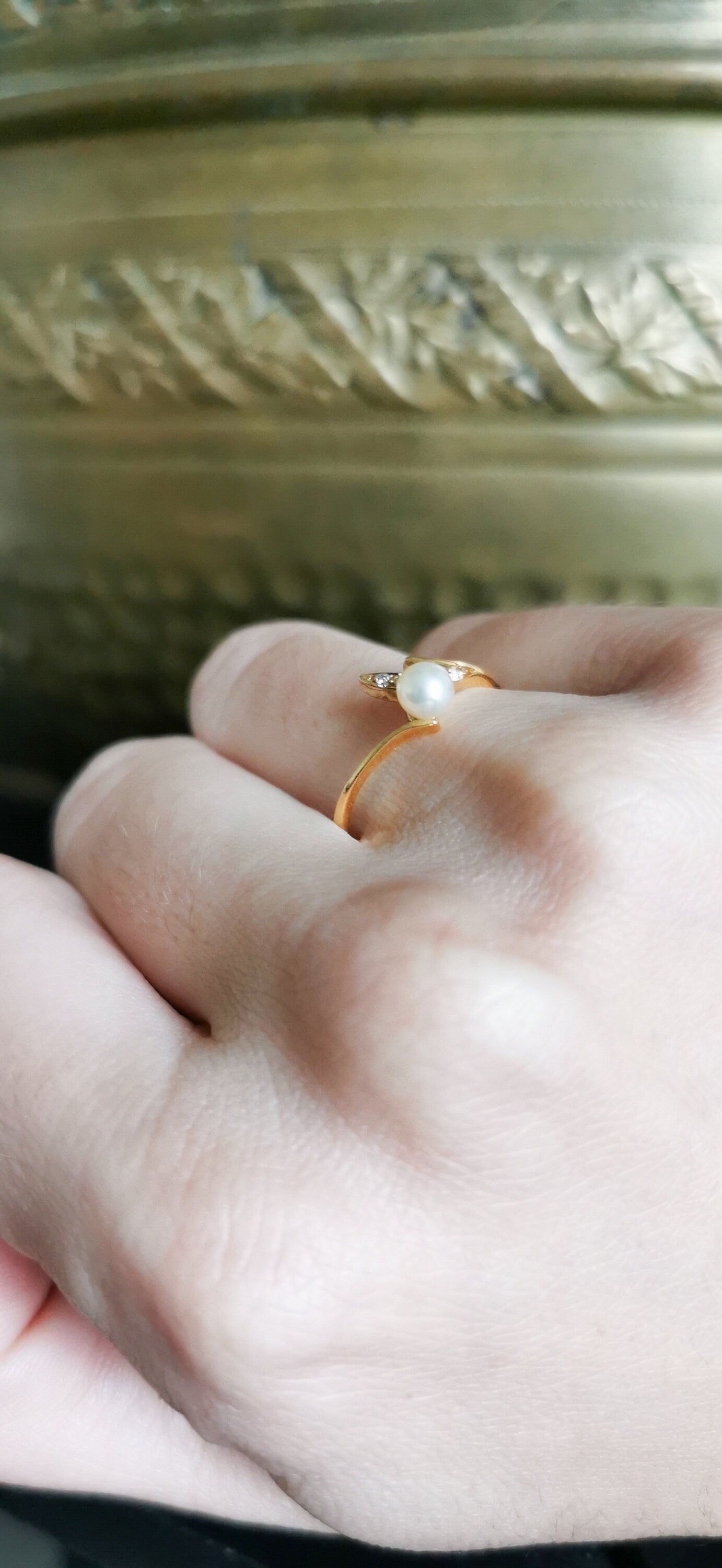 18ct Diamond Pearl Gold Ring Vintage Diamond Ring French 18ct gold Diamond and Pearl ring Gold diamond Engagement ring Pearl