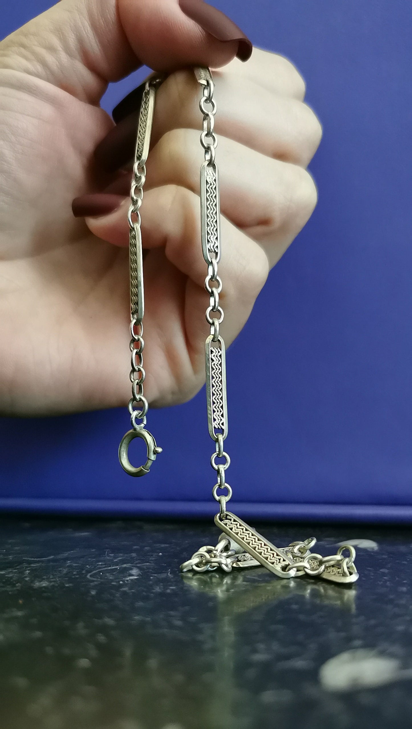 1920's Art Deco Chain Silver Double bracelet Antique French Albert Watch Chain gift for her