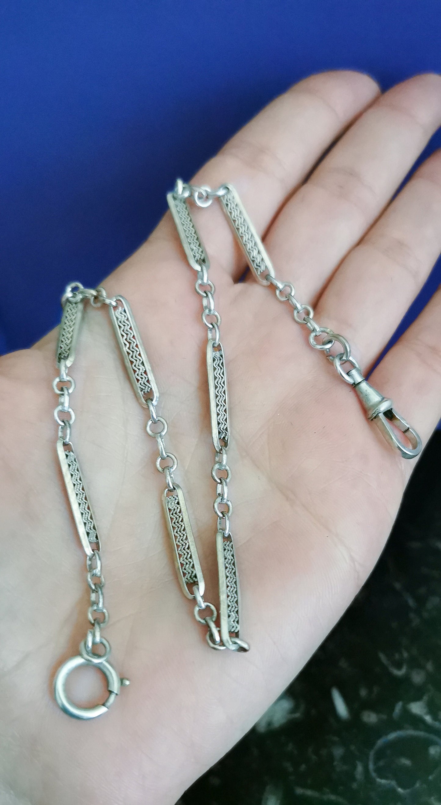 1920's Art Deco Chain Silver Double bracelet Antique French Albert Watch Chain gift for her