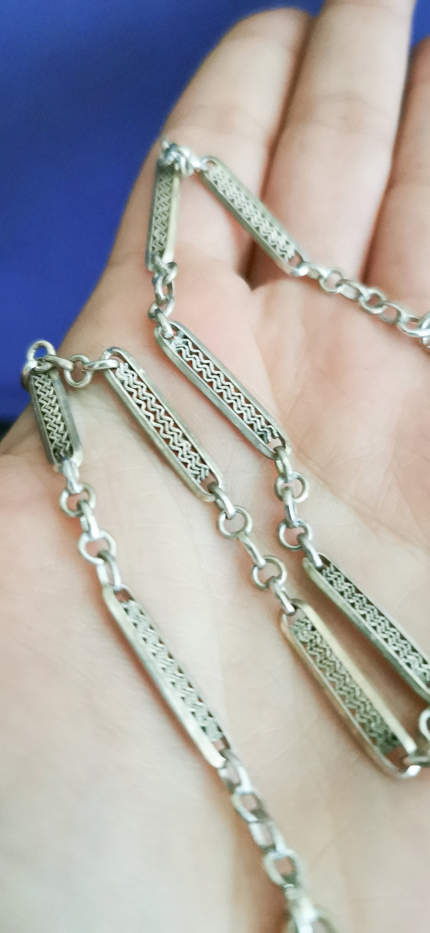 1920's Art Deco Chain Silver Double bracelet Antique French Albert Watch Chain gift for her