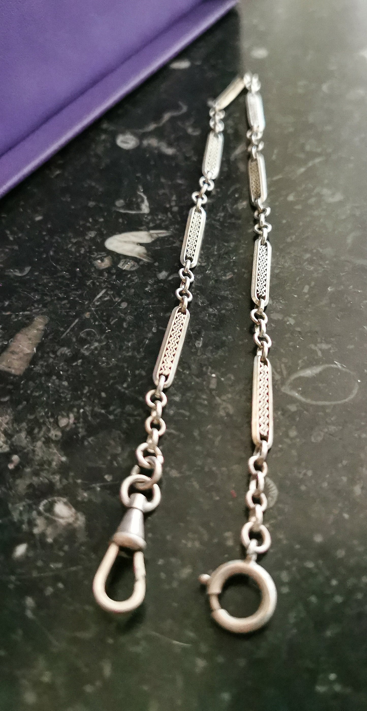 1920's Art Deco Chain Silver Double bracelet Antique French Albert Watch Chain gift for her