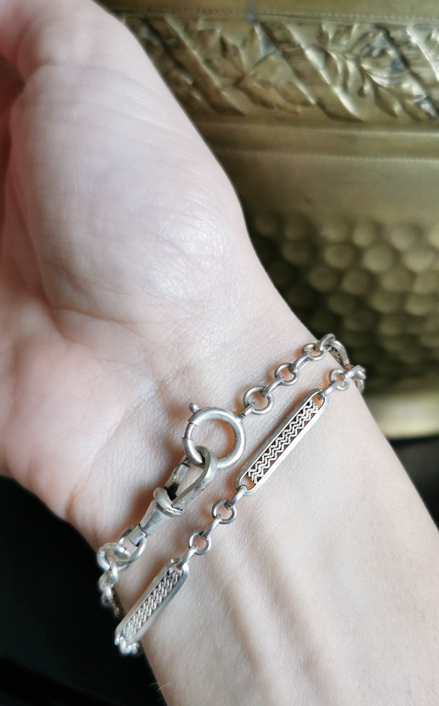 1920's Art Deco Chain Silver Double bracelet Antique French Albert Watch Chain gift for her