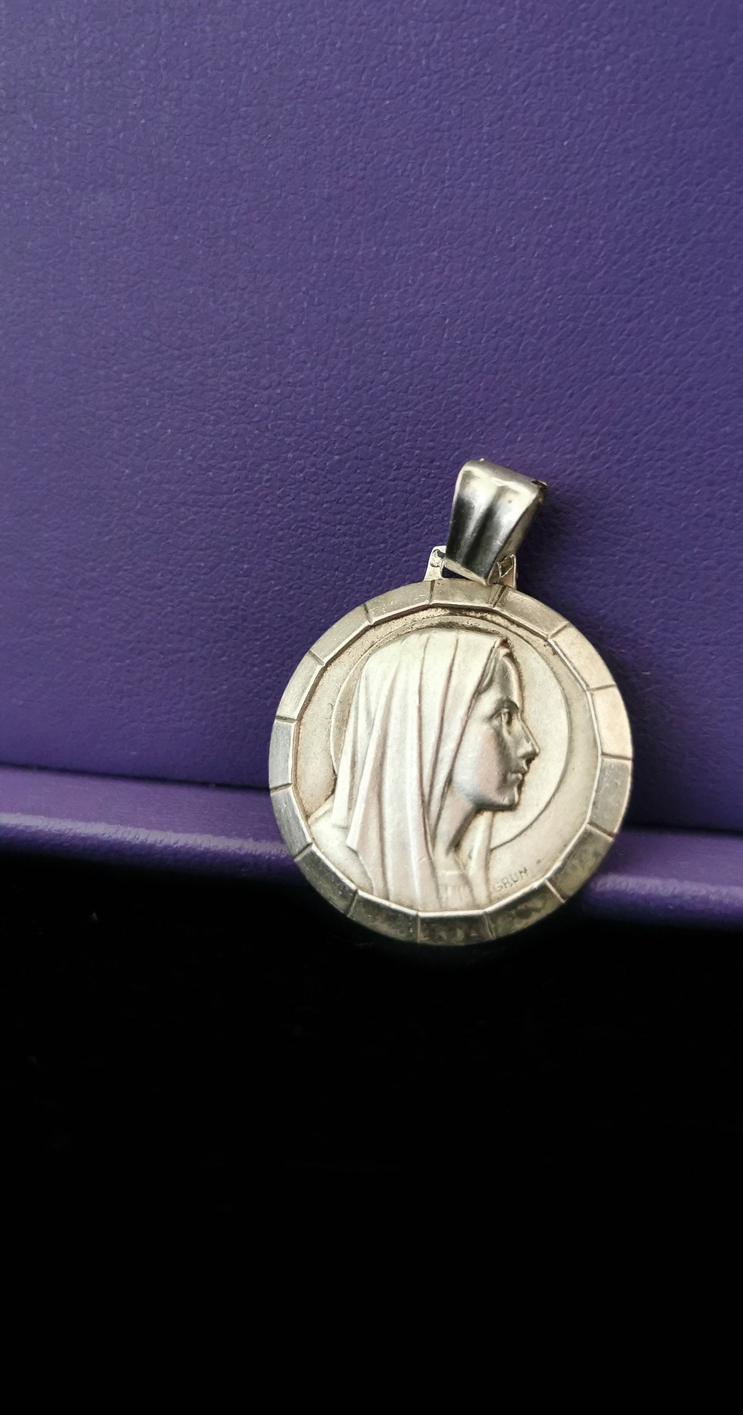1930 Art Deco Virgin Mary Silver French Religious Medal Antique Silver Virgin Mary Pendant gift for him gift for Her