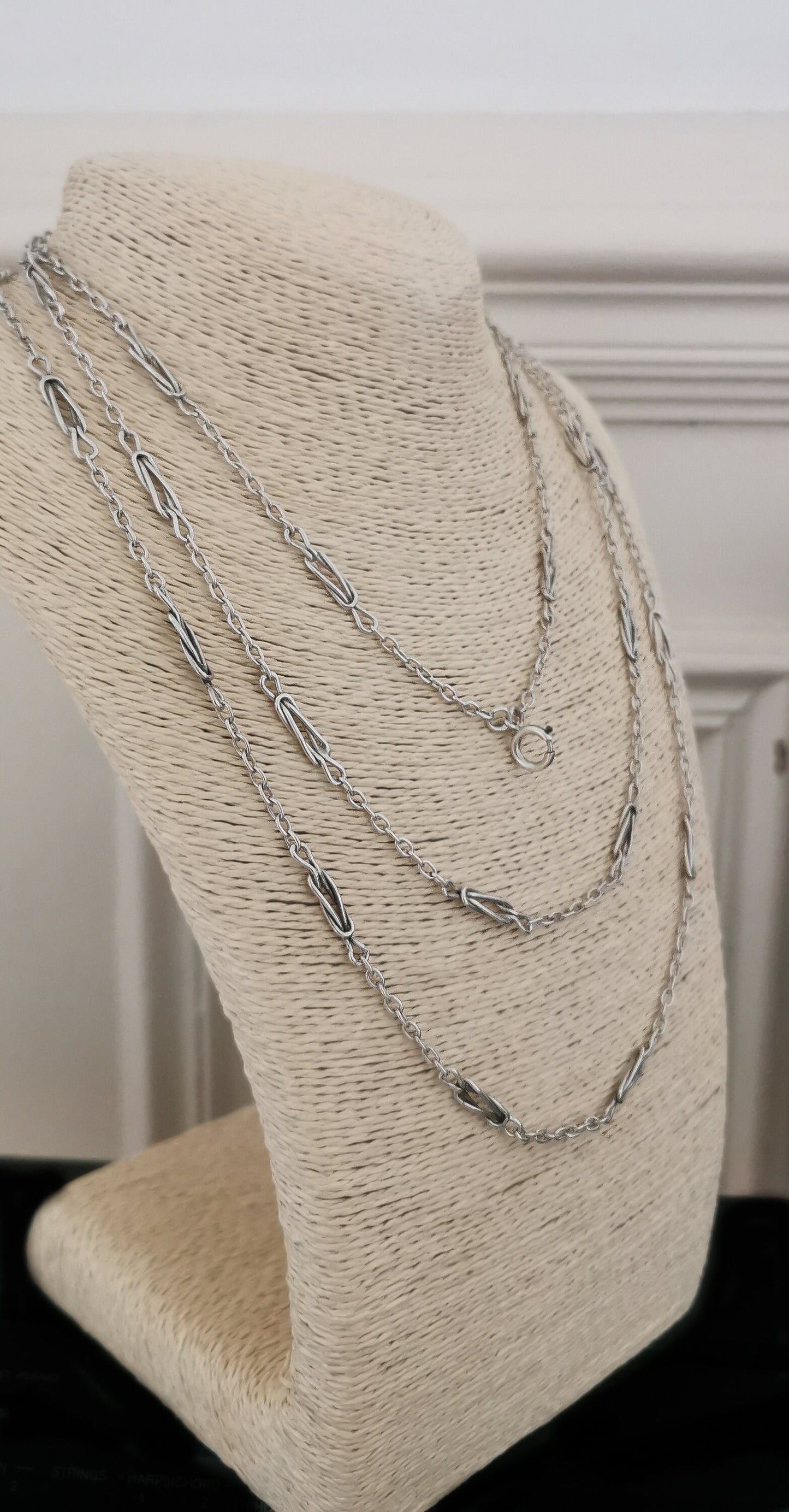 62" 1890s Antique French Longuard Chain Silver Victorian Longuard Chain Antique Silver Necklace Chain gift for Her