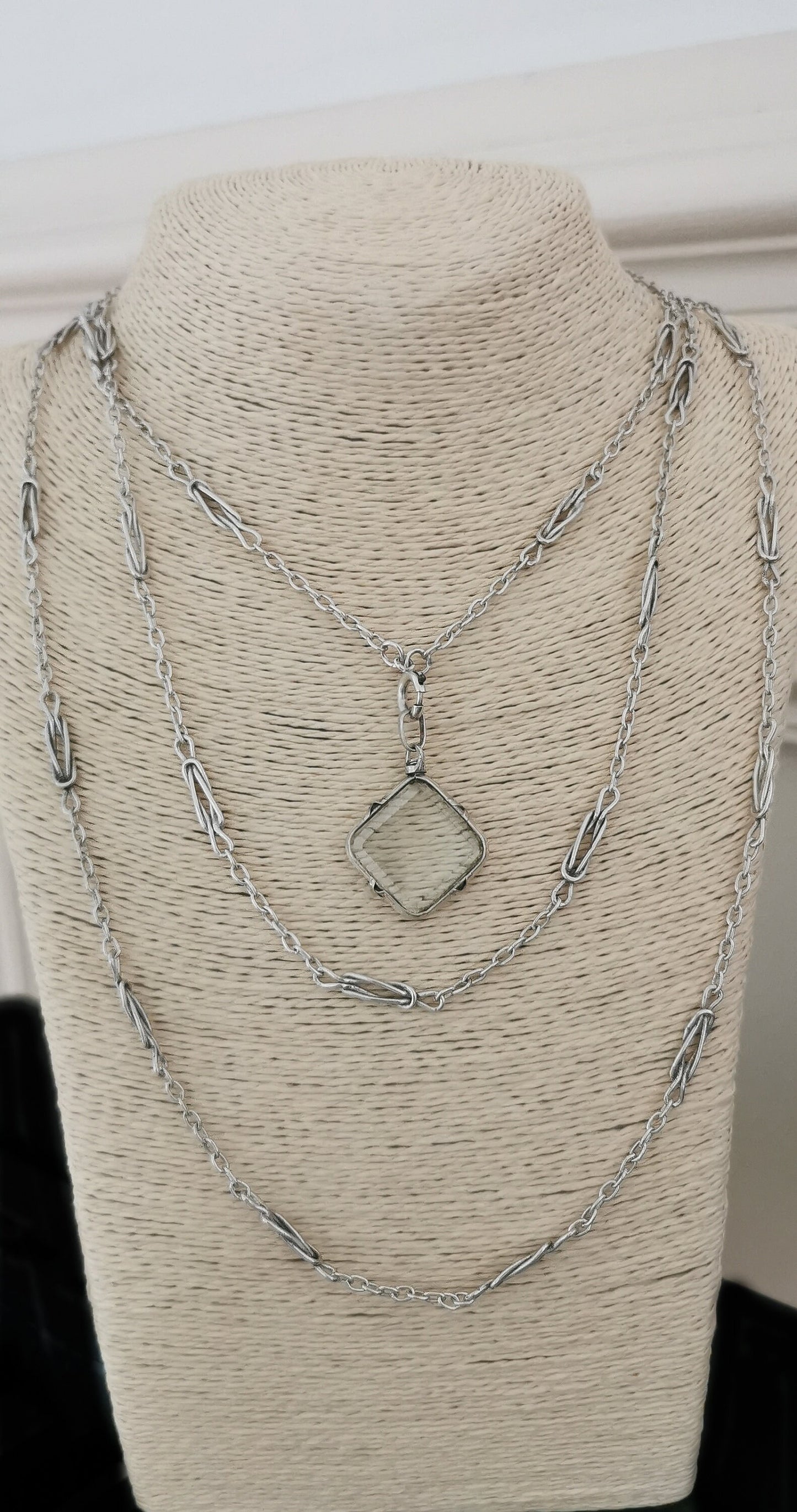 62" 1890s Antique French Longuard Chain Silver Victorian Longuard Chain Antique Silver Necklace Chain gift for Her