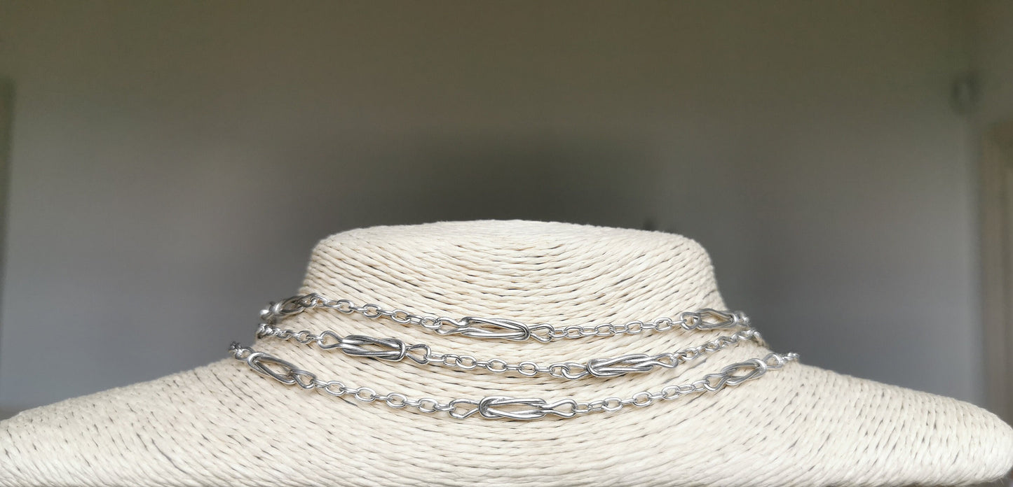 62" 1890s Antique French Longuard Chain Silver Victorian Longuard Chain Antique Silver Necklace Chain gift for Her