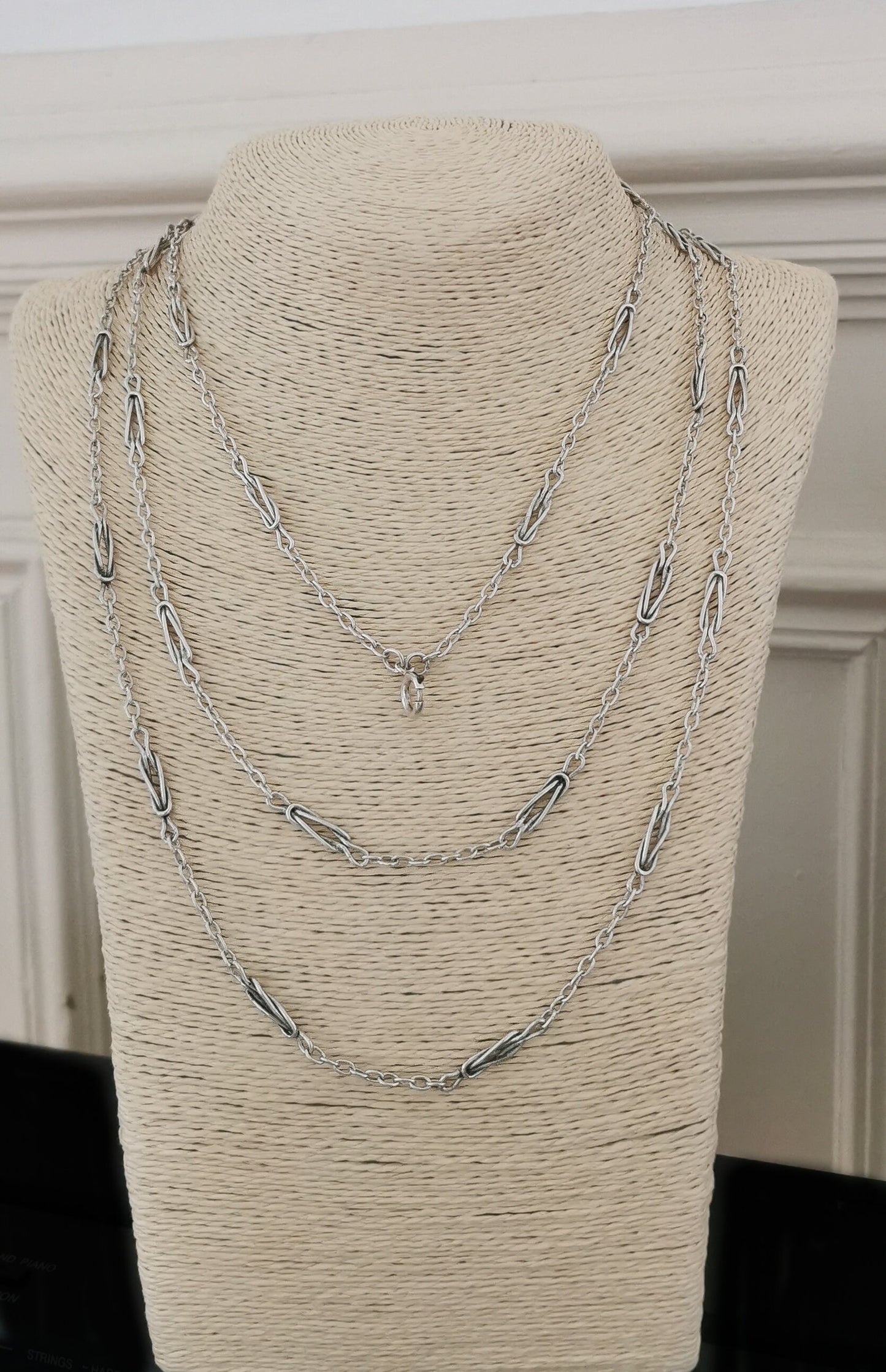 62" 1890s Antique French Longuard Chain Silver Victorian Longuard Chain Antique Silver Necklace Chain gift for Her