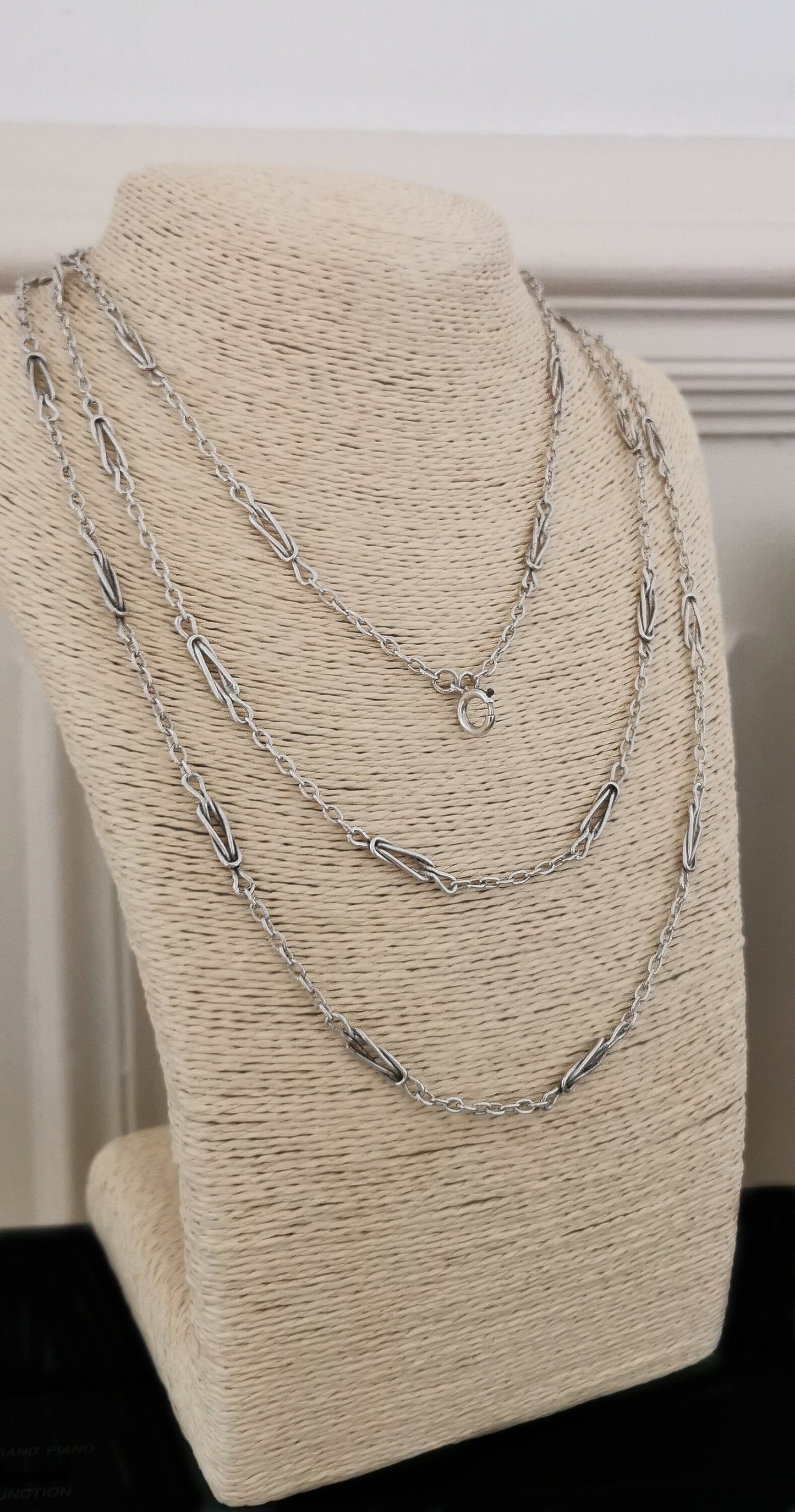 62" 1890s Antique French Longuard Chain Silver Victorian Longuard Chain Antique Silver Necklace Chain gift for Her