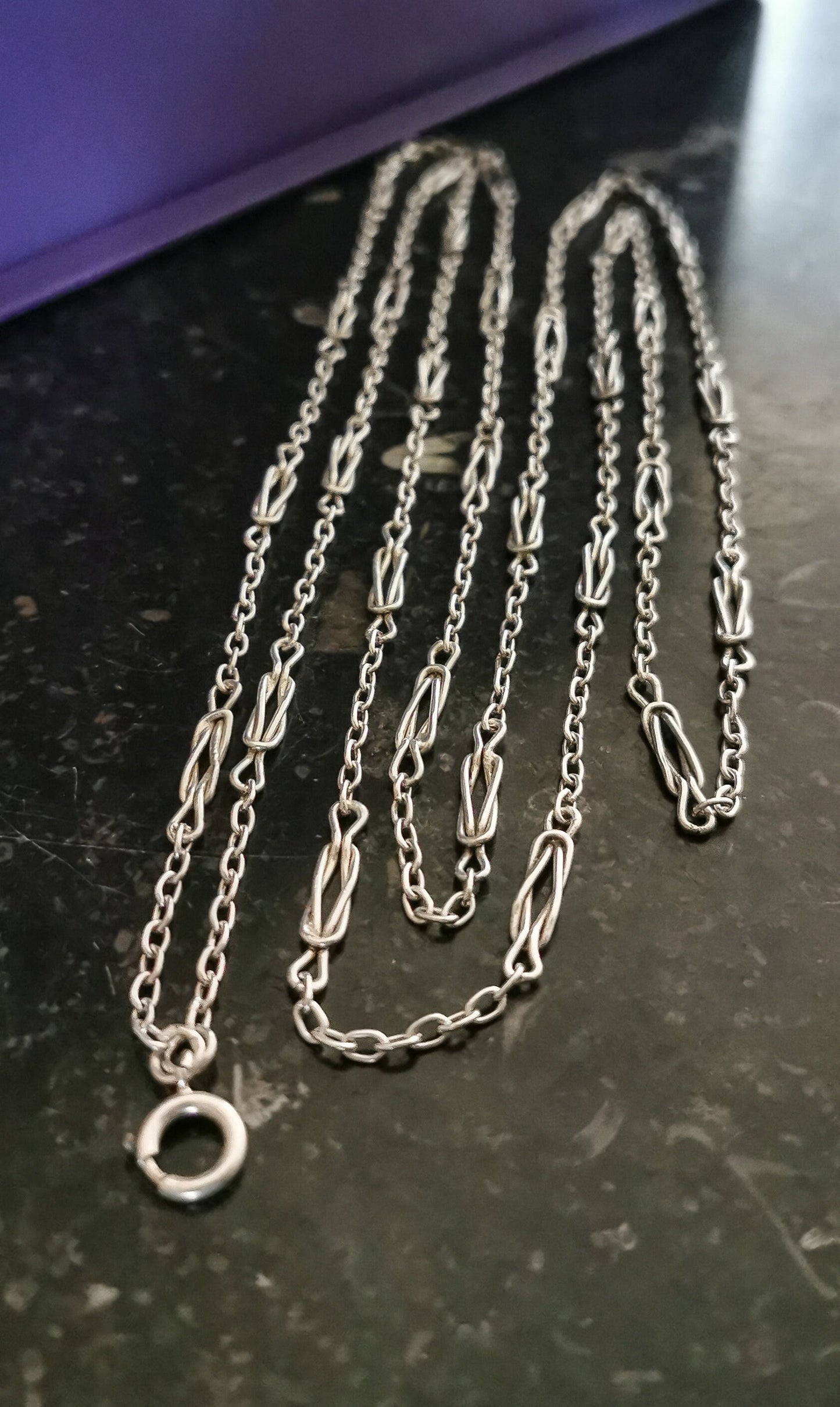 62" 1890s Antique French Longuard Chain Silver Victorian Longuard Chain Antique Silver Necklace Chain gift for Her