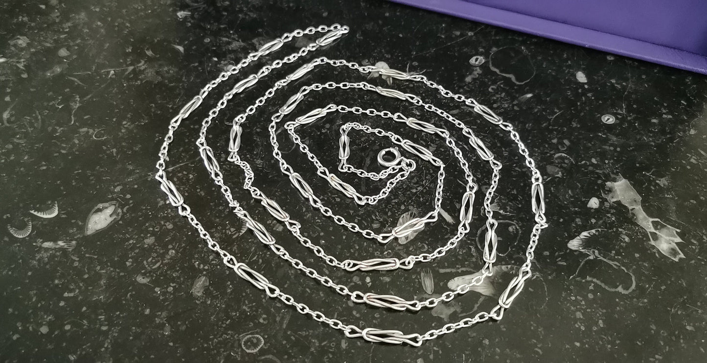 62" 1890s Antique French Longuard Chain Silver Victorian Longuard Chain Antique Silver Necklace Chain gift for Her