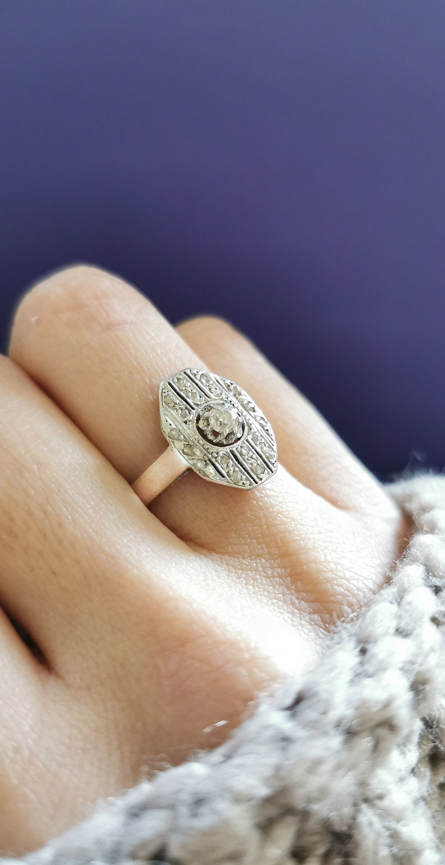 18K Diamond Art Deco Ring 18ct white gold and diamond ring Antique 18K Diamond Ring Gold and Diamond Engagement Ring Gift for Her