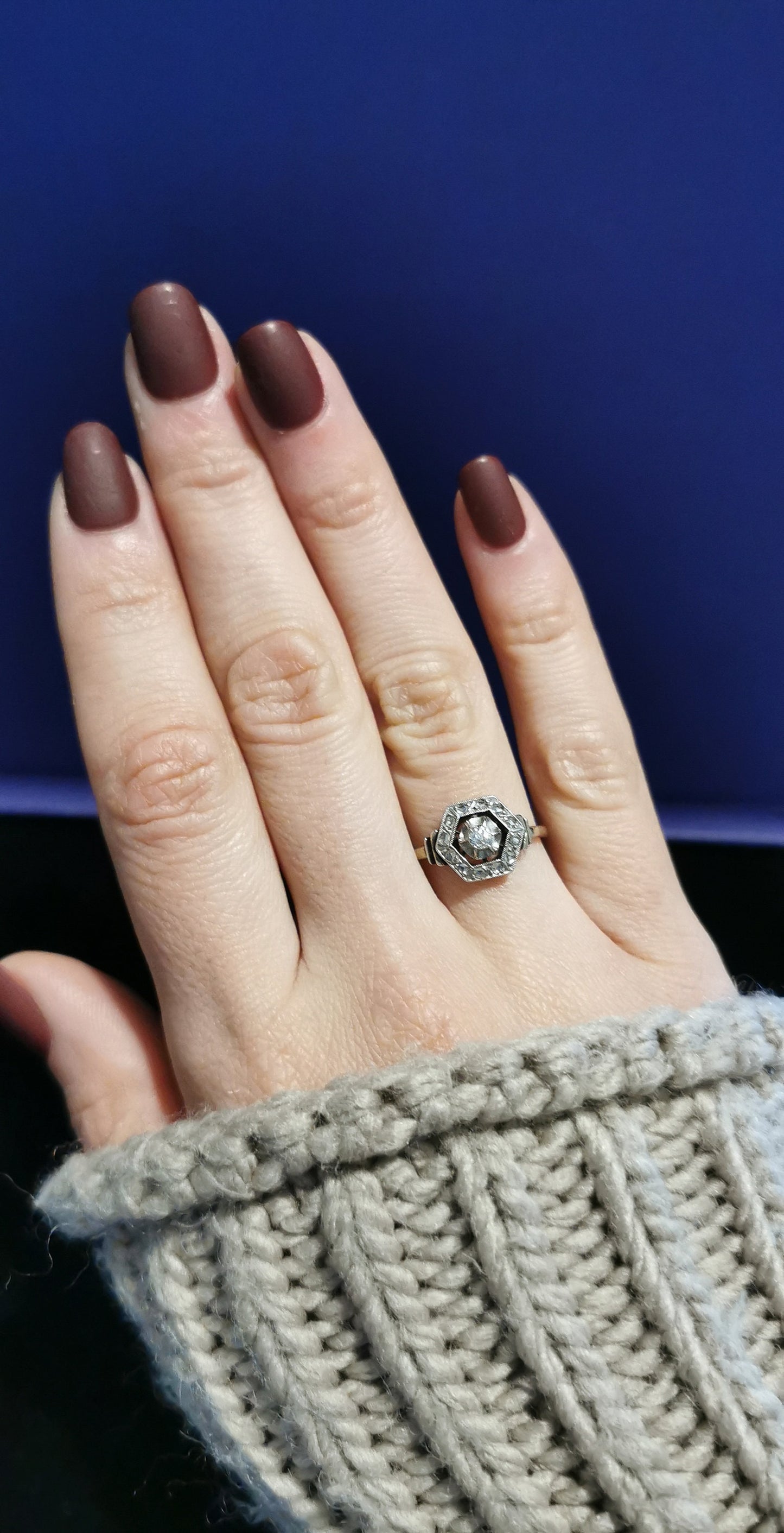 18K Diamond Art Deco French Ring 18ct white gold and diamond ring Antique 18K Diamond Ring Gold and Diamond Engagement Ring Gift for Her