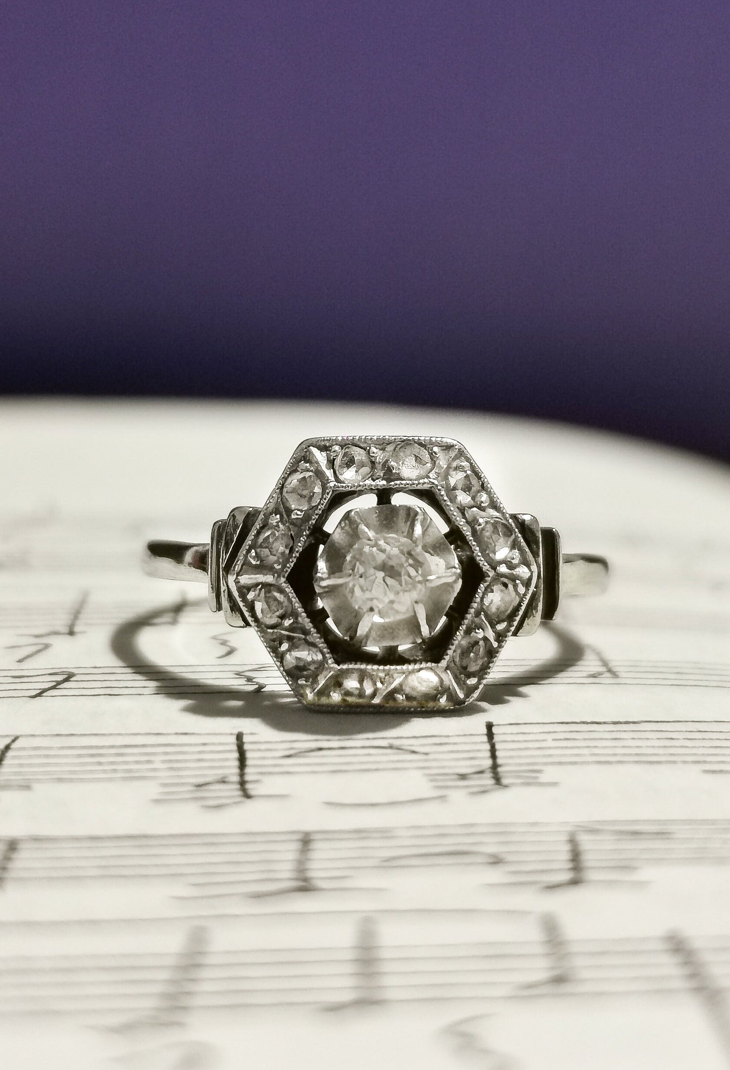 18K Diamond Art Deco French Ring 18ct white gold and diamond ring Antique 18K Diamond Ring Gold and Diamond Engagement Ring Gift for Her