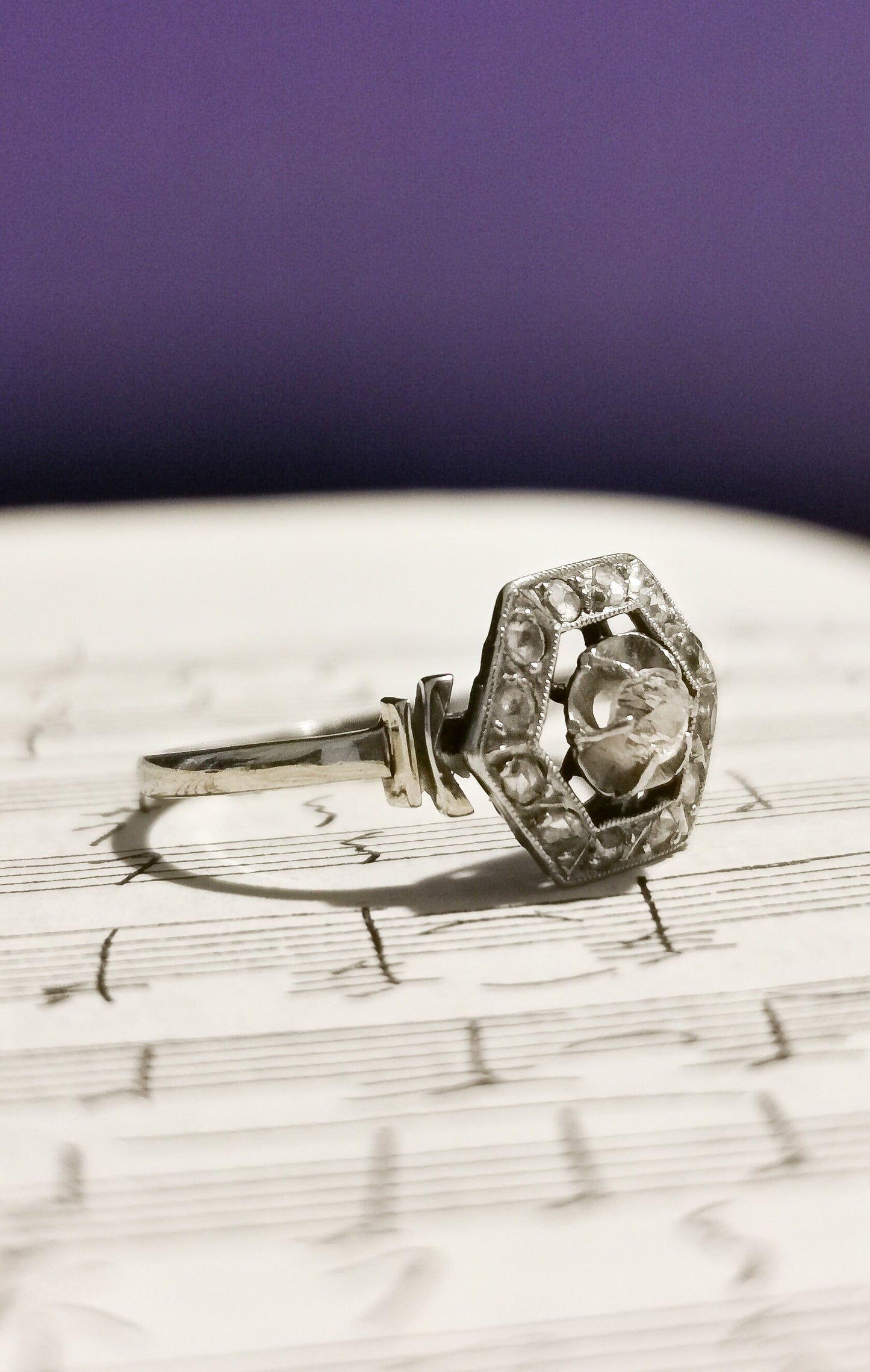 18K Diamond Art Deco French Ring 18ct white gold and diamond ring Antique 18K Diamond Ring Gold and Diamond Engagement Ring Gift for Her