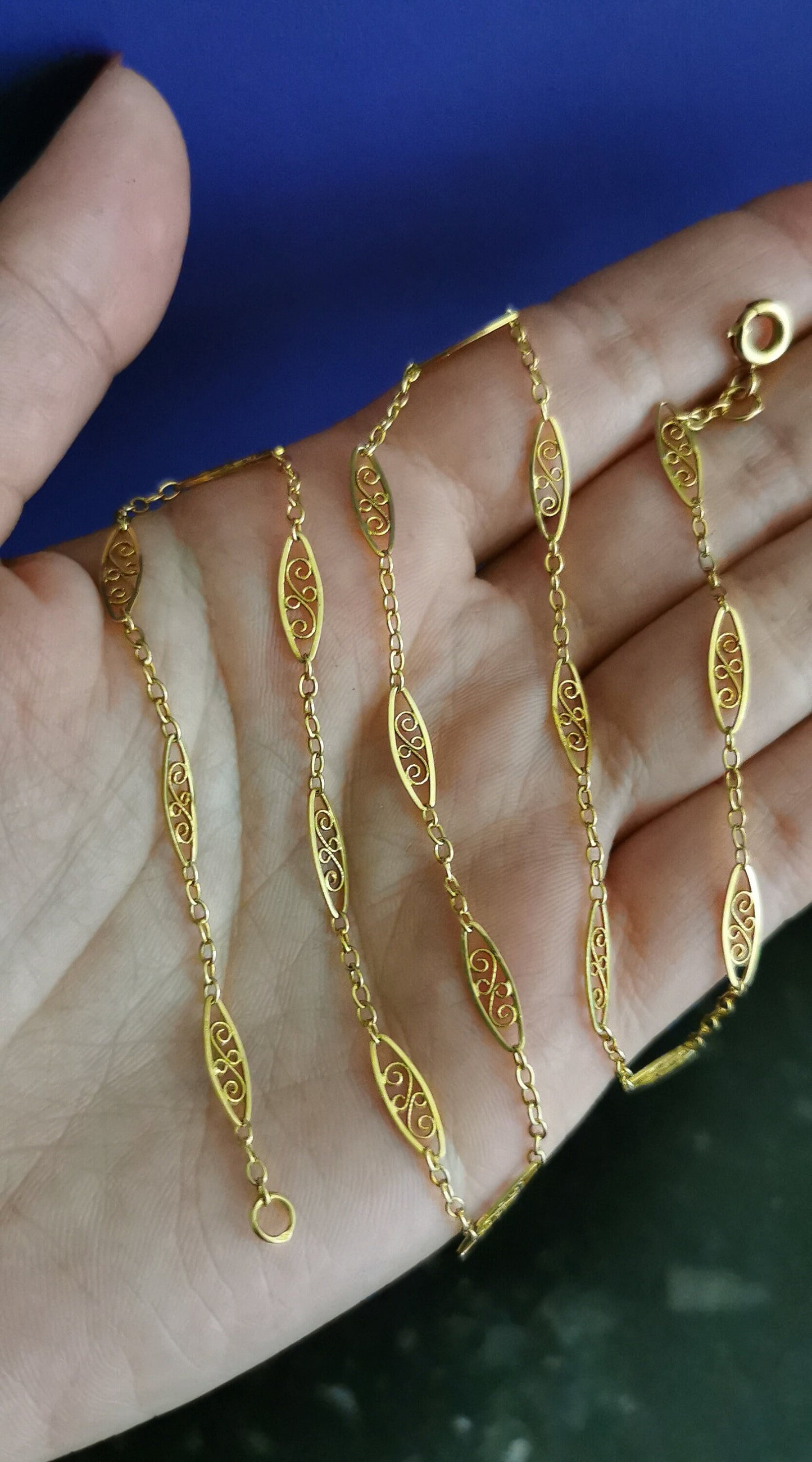 18ct 1900s Antique filigree chain Antique Filigree Necklace Art Nouveau Gold Filigree Necklace 1890 - 1900 Gold Chain gift for wife