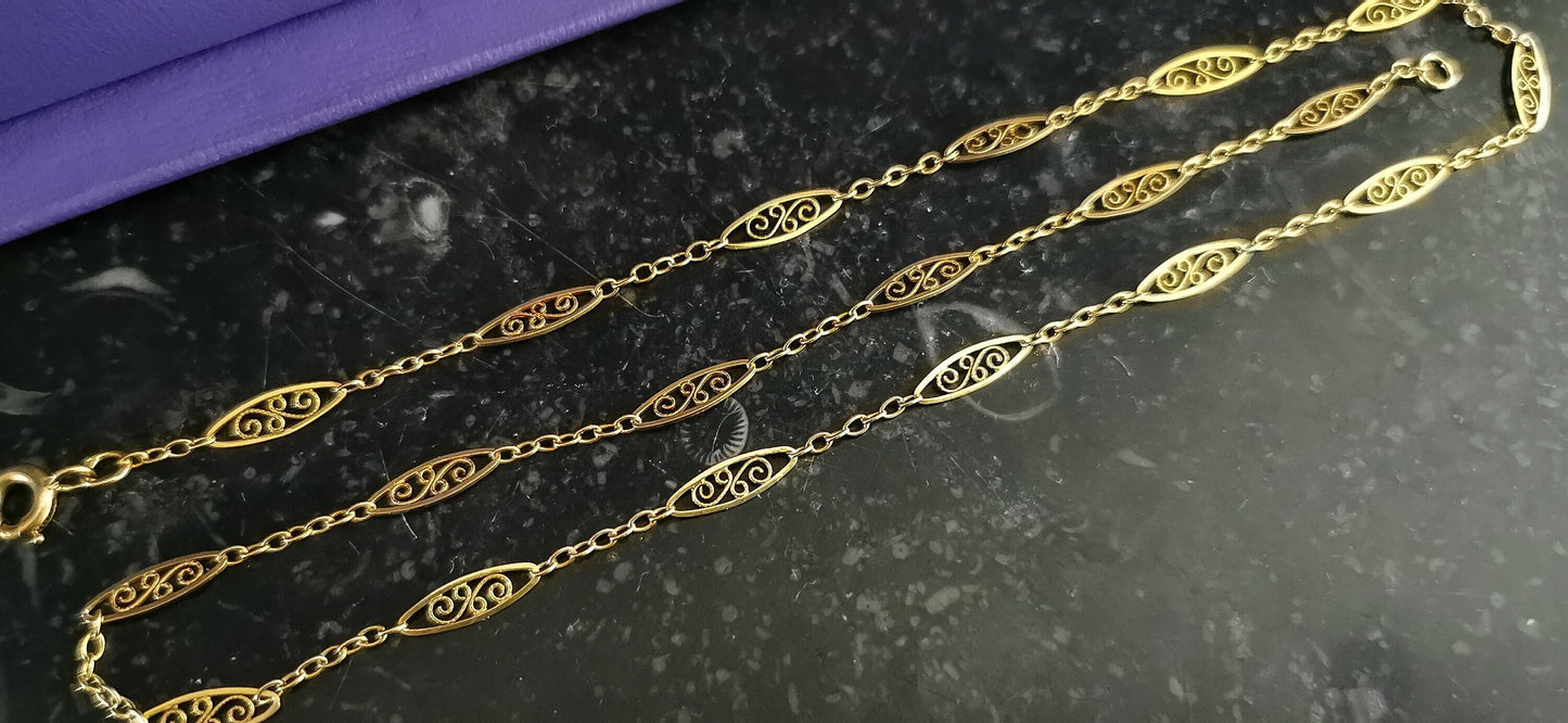 18ct 1900s Antique filigree chain Antique Filigree Necklace Art Nouveau Gold Filigree Necklace 1890 - 1900 Gold Chain gift for wife