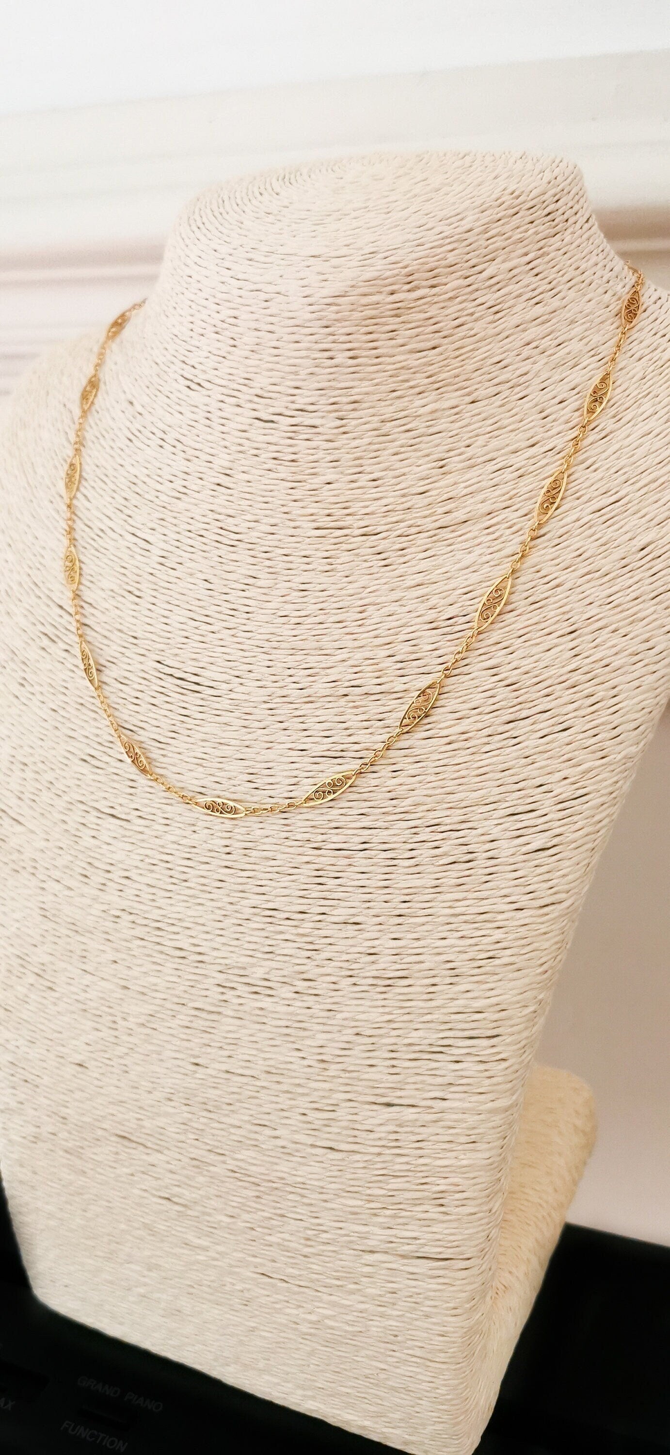 18ct 1900s Antique filigree chain Antique Filigree Necklace Art Nouveau Gold Filigree Necklace 1890 - 1900 Gold Chain gift for wife