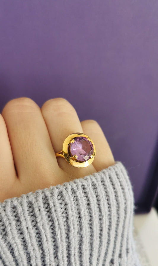 18K Big Amethyst Cocktail  Ring French 18ct Gold Amethyst Ring Gold and Amethyst French Ring 18ct Amethust Ring Gift for Her