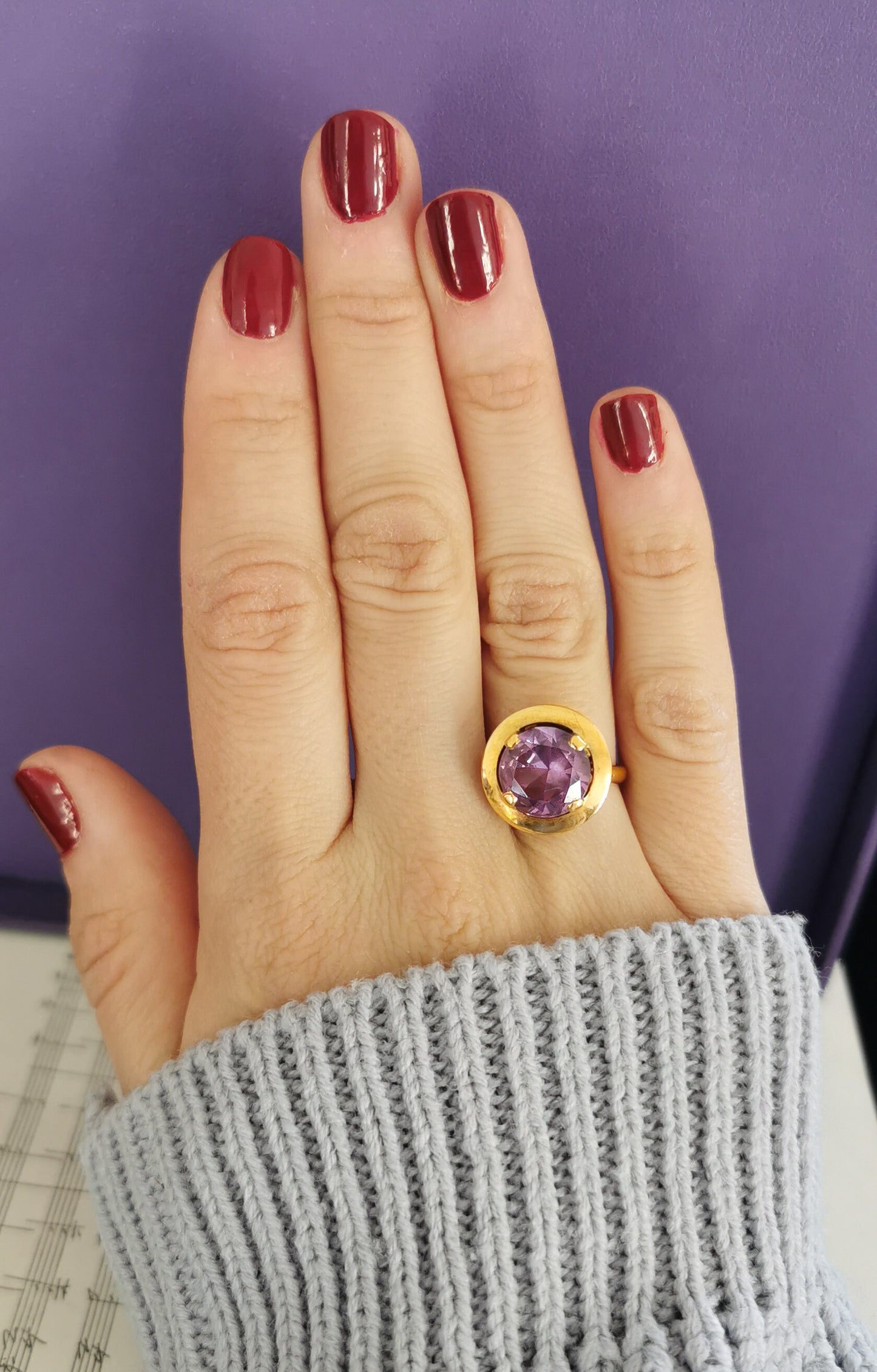 18K Big Amethyst Cocktail  Ring French 18ct Gold Amethyst Ring Gold and Amethyst French Ring 18ct Amethust Ring Gift for Her