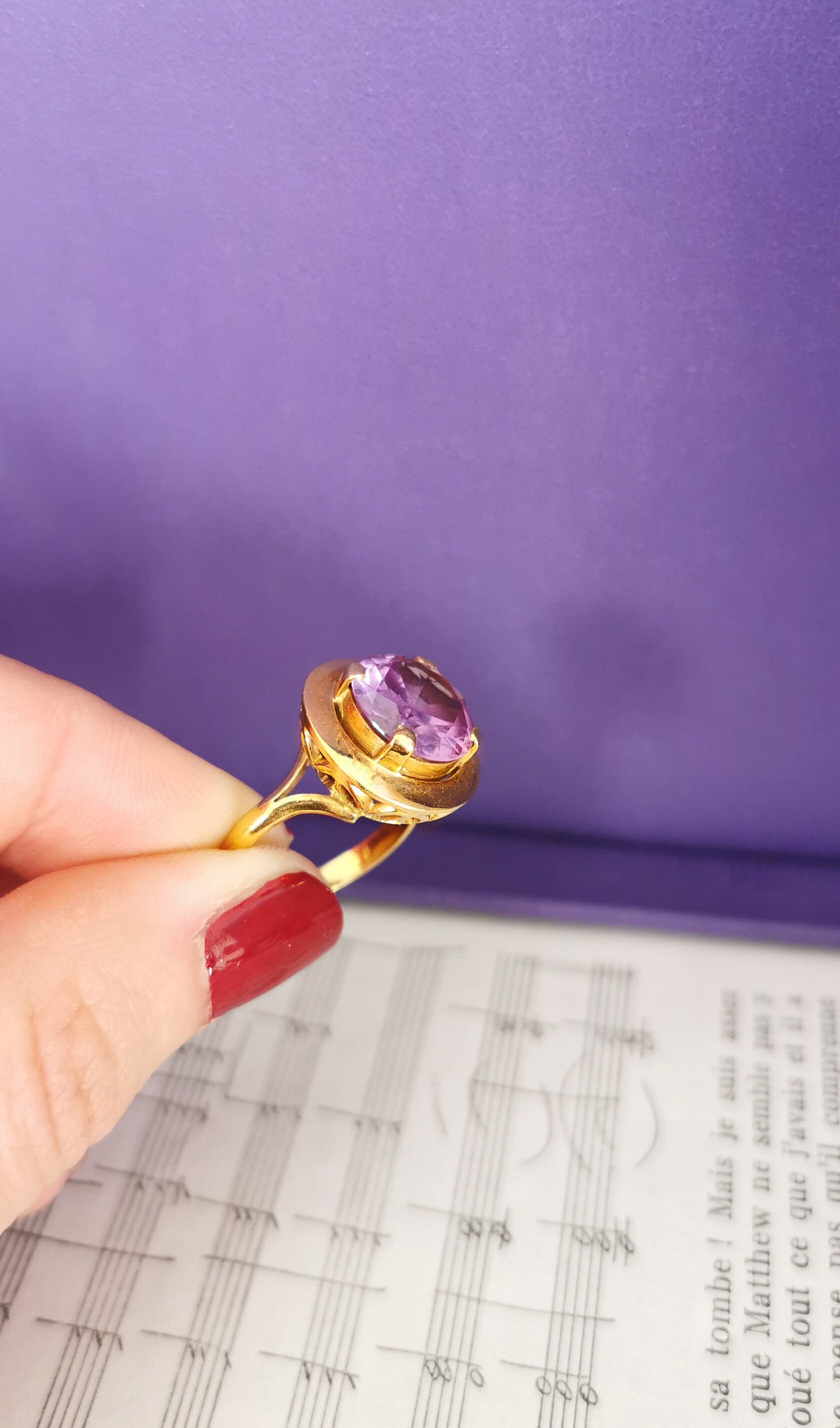18K Big Amethyst Cocktail  Ring French 18ct Gold Amethyst Ring Gold and Amethyst French Ring 18ct Amethust Ring Gift for Her