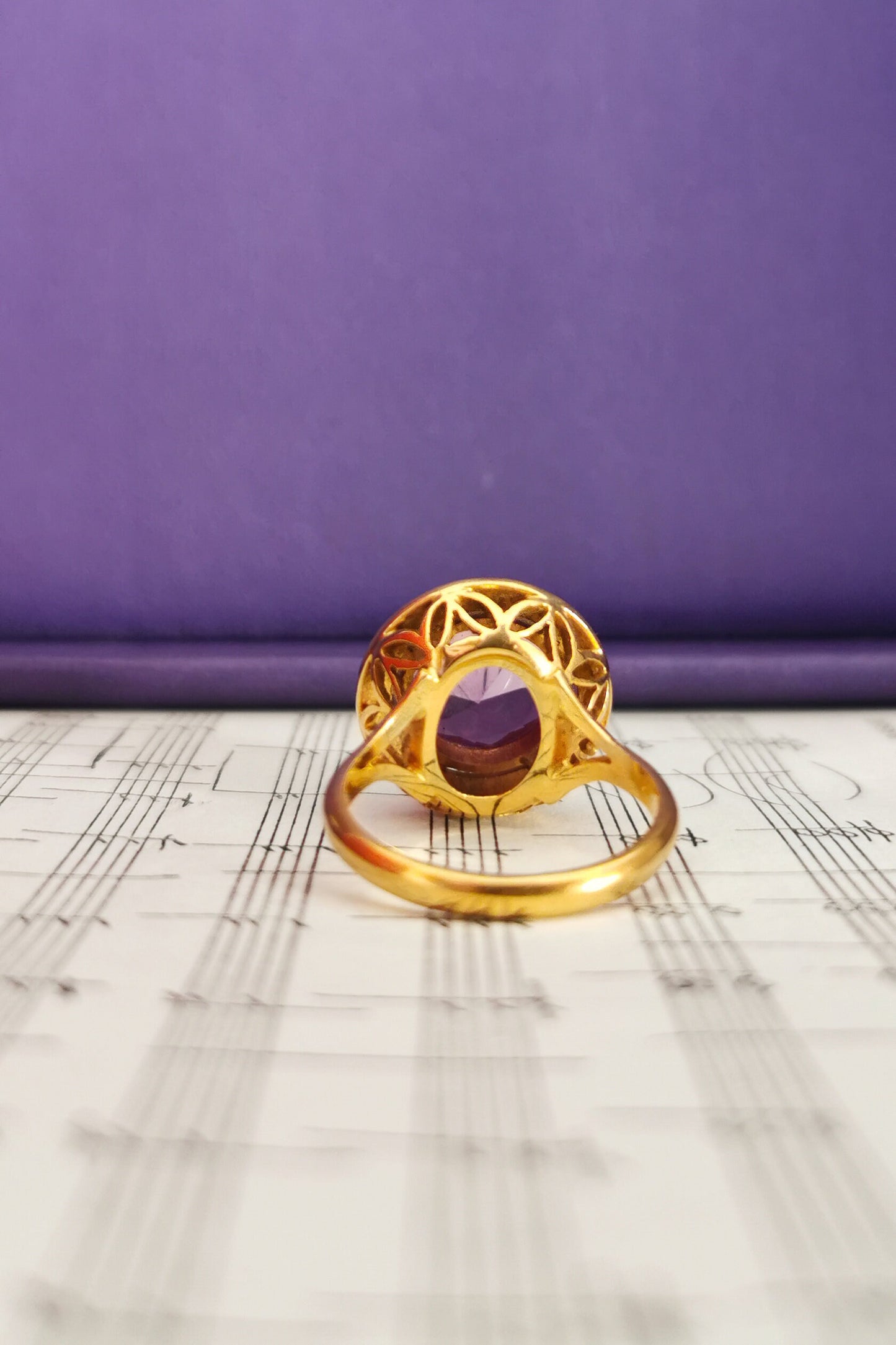 18K Big Amethyst Cocktail  Ring French 18ct Gold Amethyst Ring Gold and Amethyst French Ring 18ct Amethust Ring Gift for Her