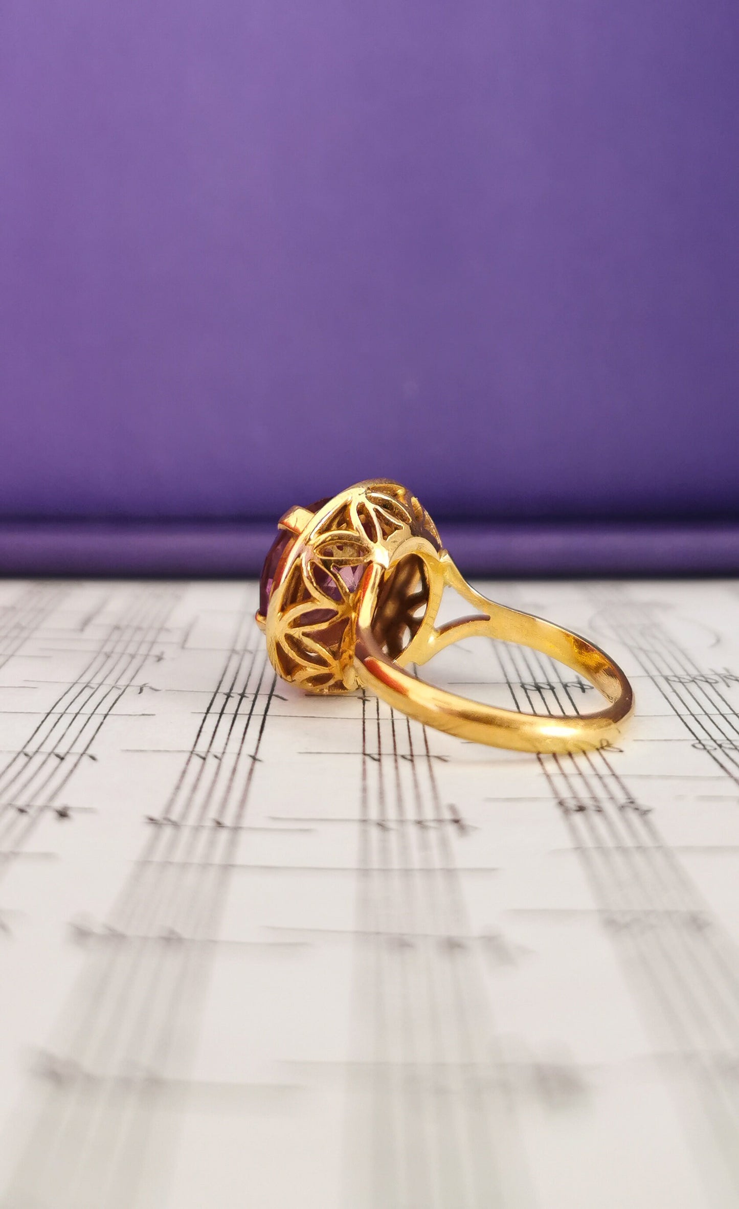 18K Big Amethyst Cocktail  Ring French 18ct Gold Amethyst Ring Gold and Amethyst French Ring 18ct Amethust Ring Gift for Her