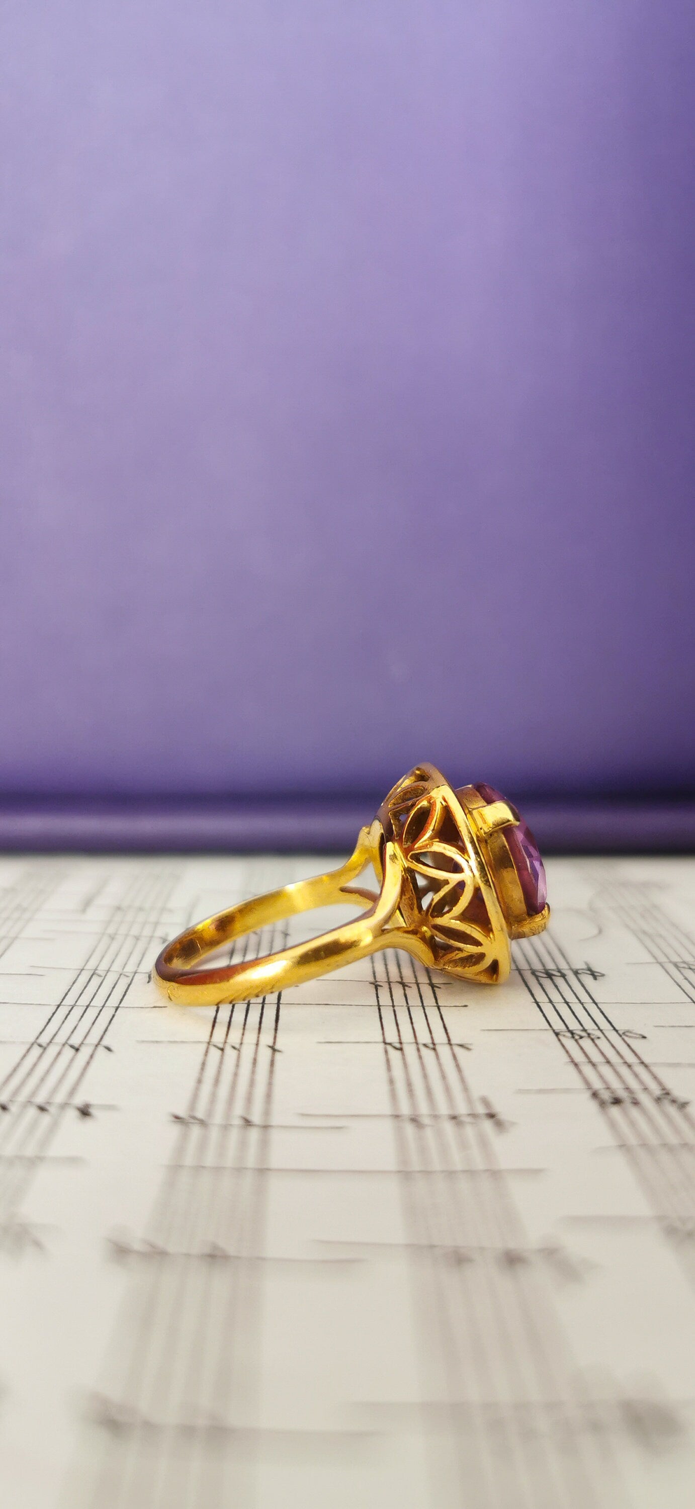 18K Big Amethyst Cocktail  Ring French 18ct Gold Amethyst Ring Gold and Amethyst French Ring 18ct Amethust Ring Gift for Her