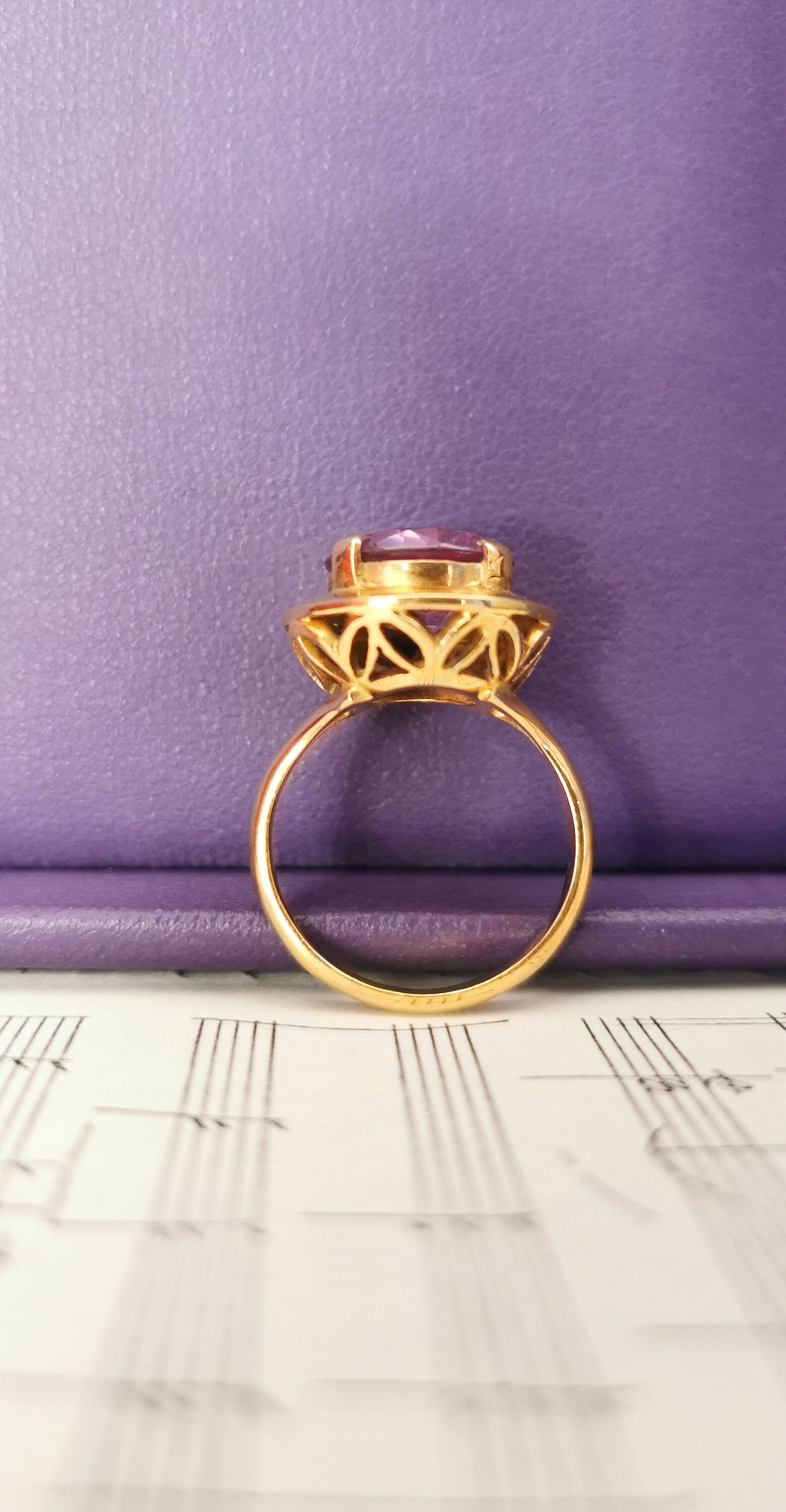 18K Big Amethyst Cocktail  Ring French 18ct Gold Amethyst Ring Gold and Amethyst French Ring 18ct Amethust Ring Gift for Her