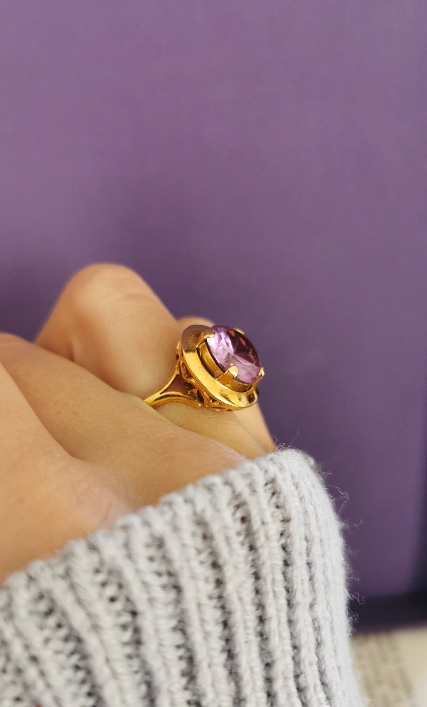 18K Big Amethyst Cocktail  Ring French 18ct Gold Amethyst Ring Gold and Amethyst French Ring 18ct Amethust Ring Gift for Her