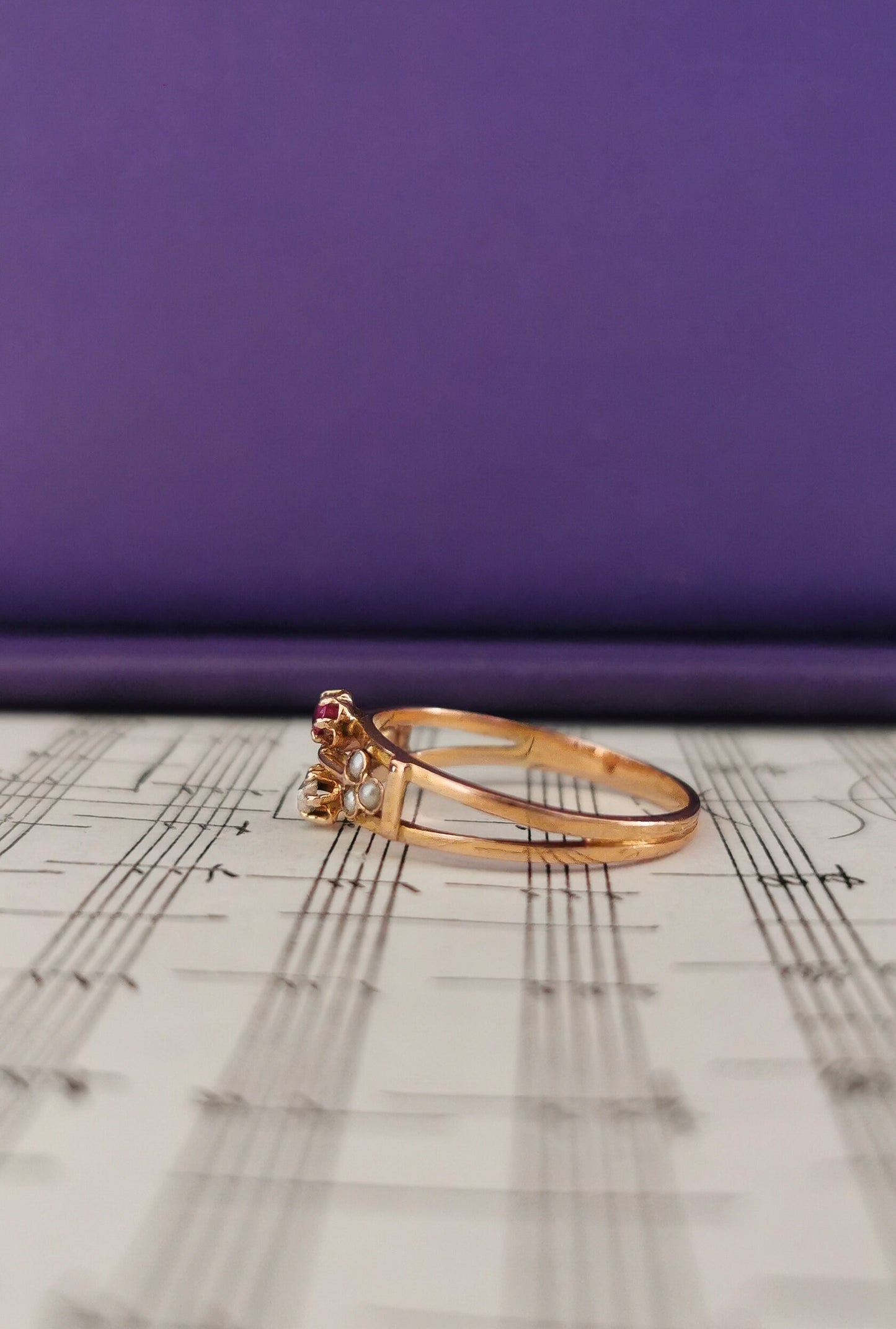 18K 1900 Antique Diamond & Ruby Ring 18K Antique Pearl Gold Ring Antique French pearl Ring Victorian Ruby Ring gift for her