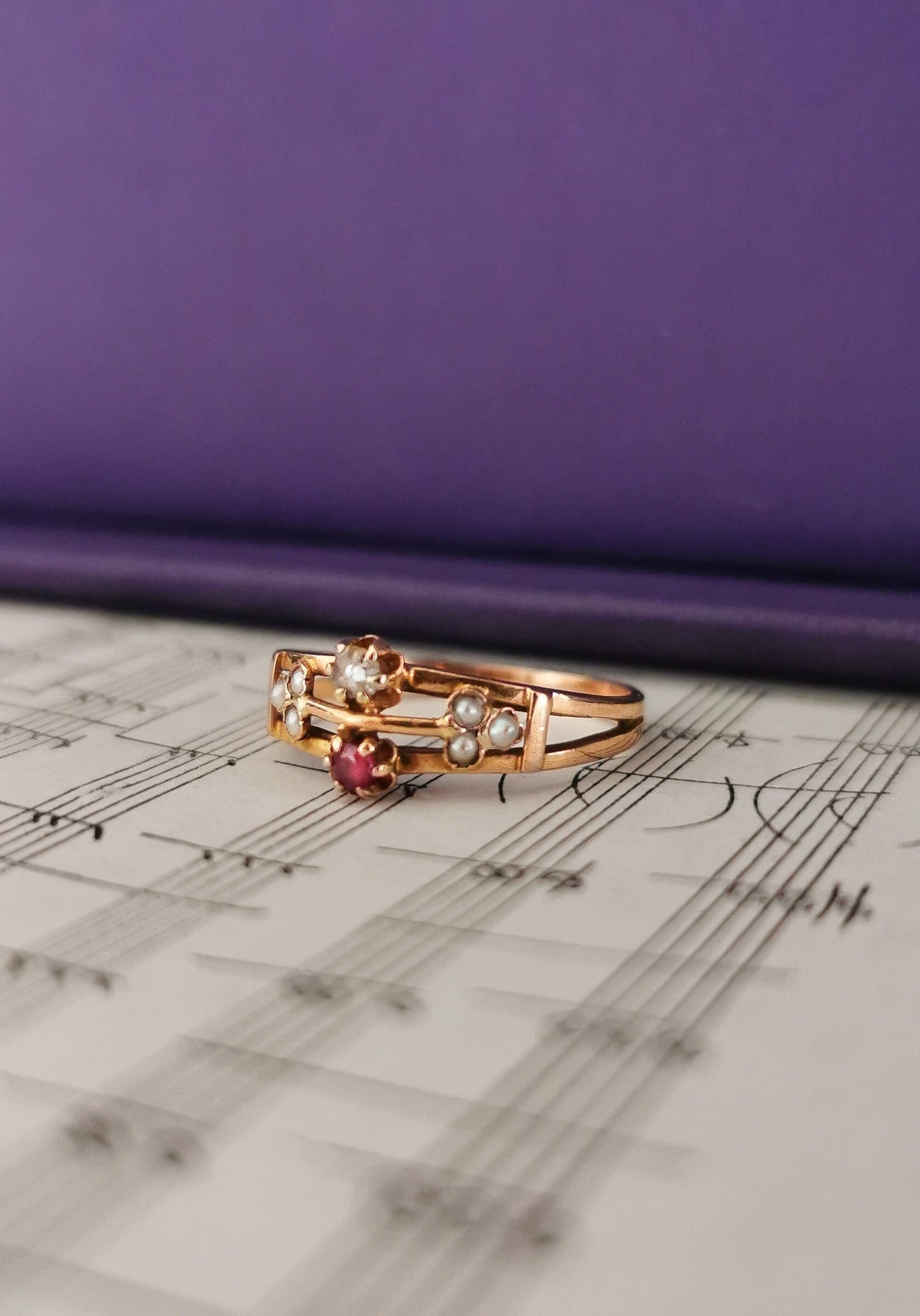 18K 1900 Antique Diamond & Ruby Ring 18K Antique Pearl Gold Ring Antique French pearl Ring Victorian Ruby Ring gift for her