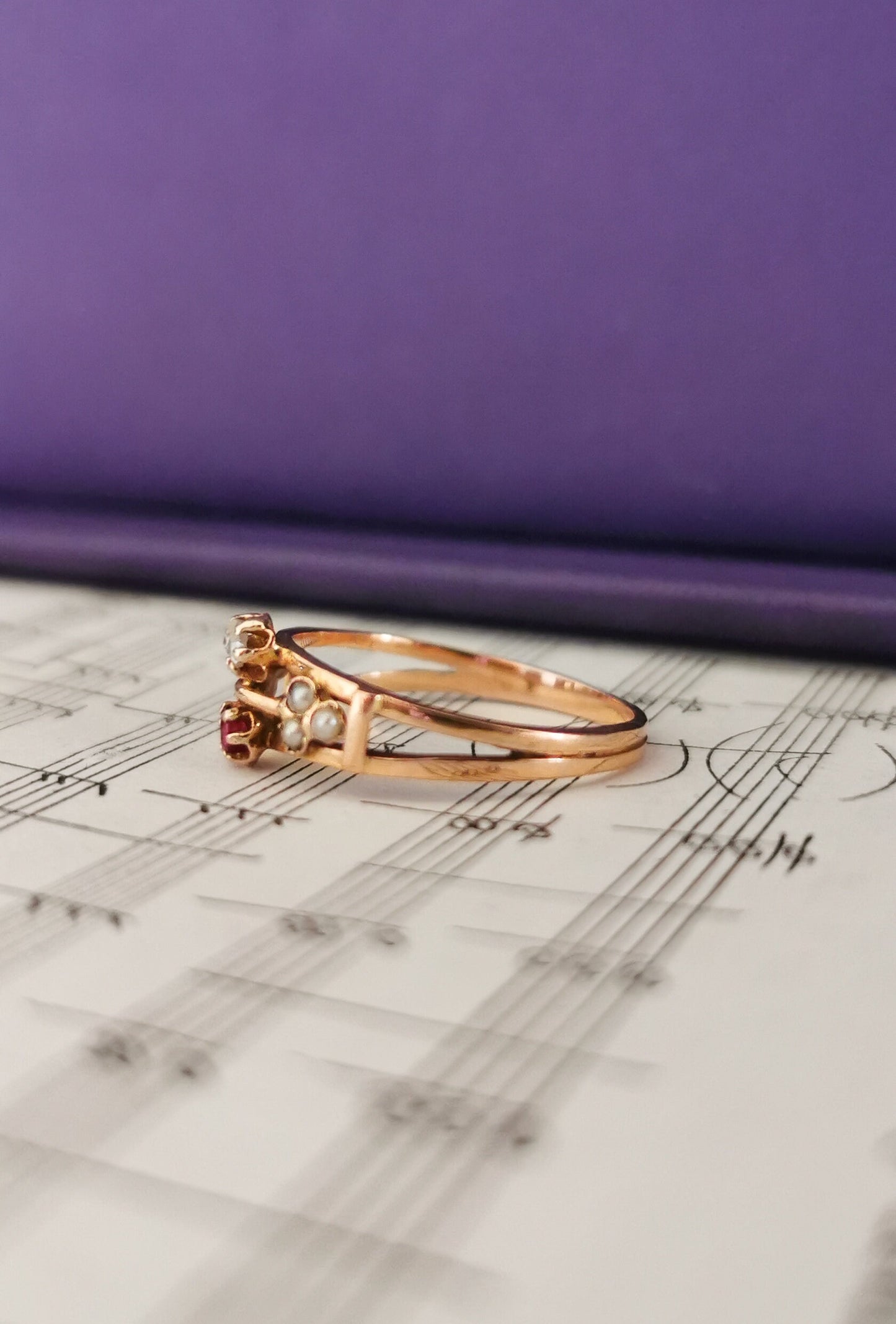 18K 1900 Antique Diamond & Ruby Ring 18K Antique Pearl Gold Ring Antique French pearl Ring Victorian Ruby Ring gift for her