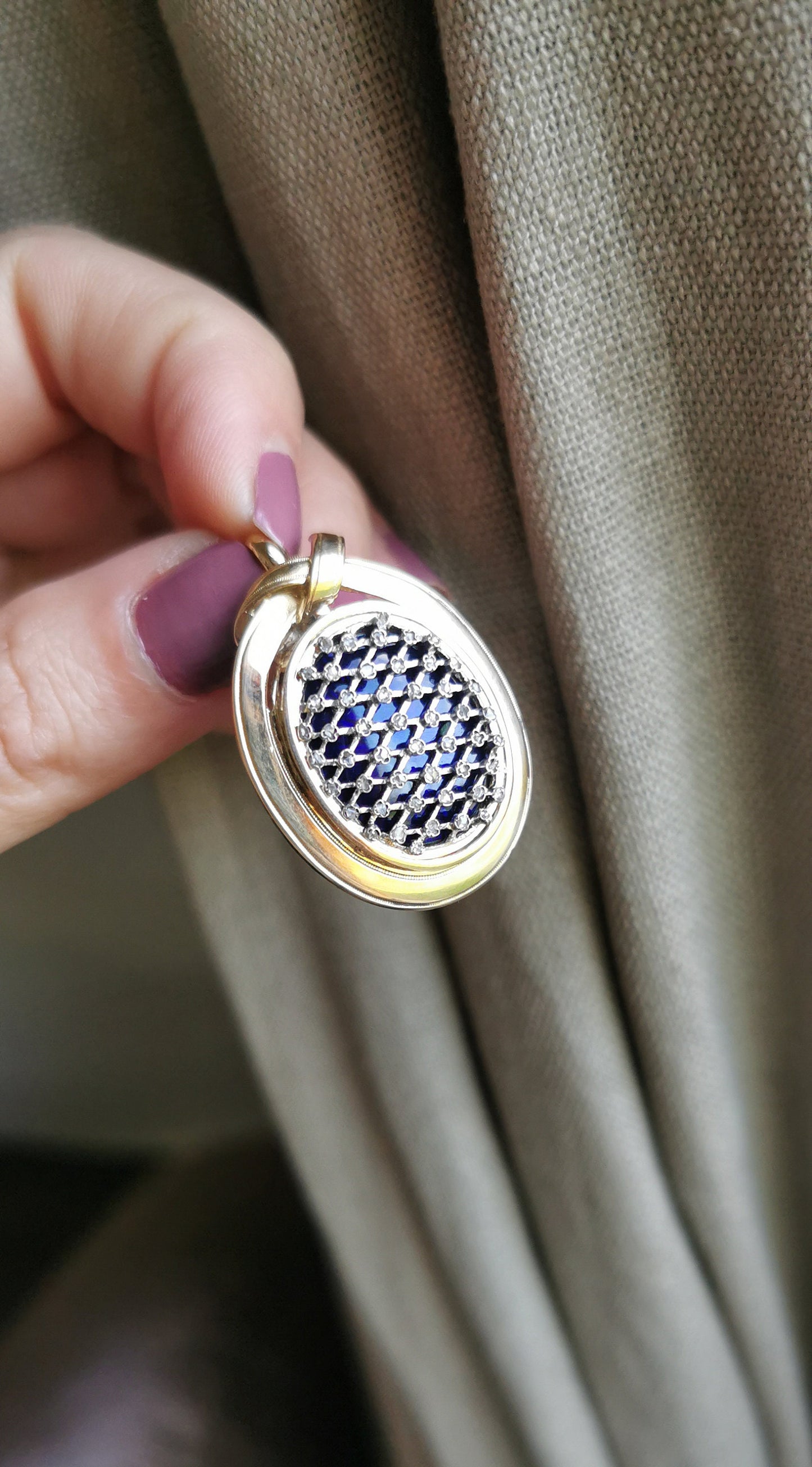 1850's 18K Diamonds & Enamel Gold Victorian Pendant