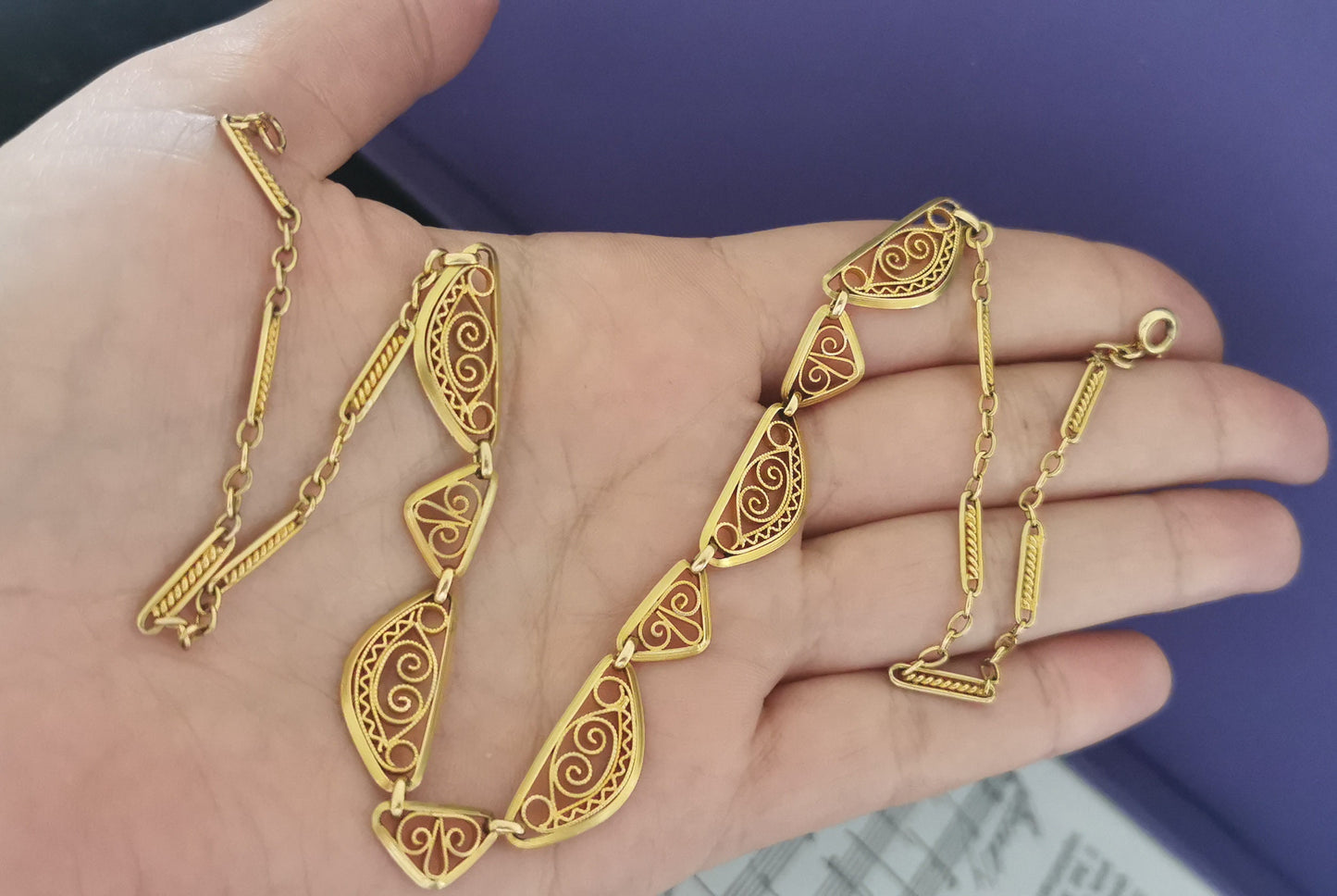 18K Edwardian Drapery Necklace 1900 Antique Drapery Necklace Antique French Gold Filigree Chain gift for her