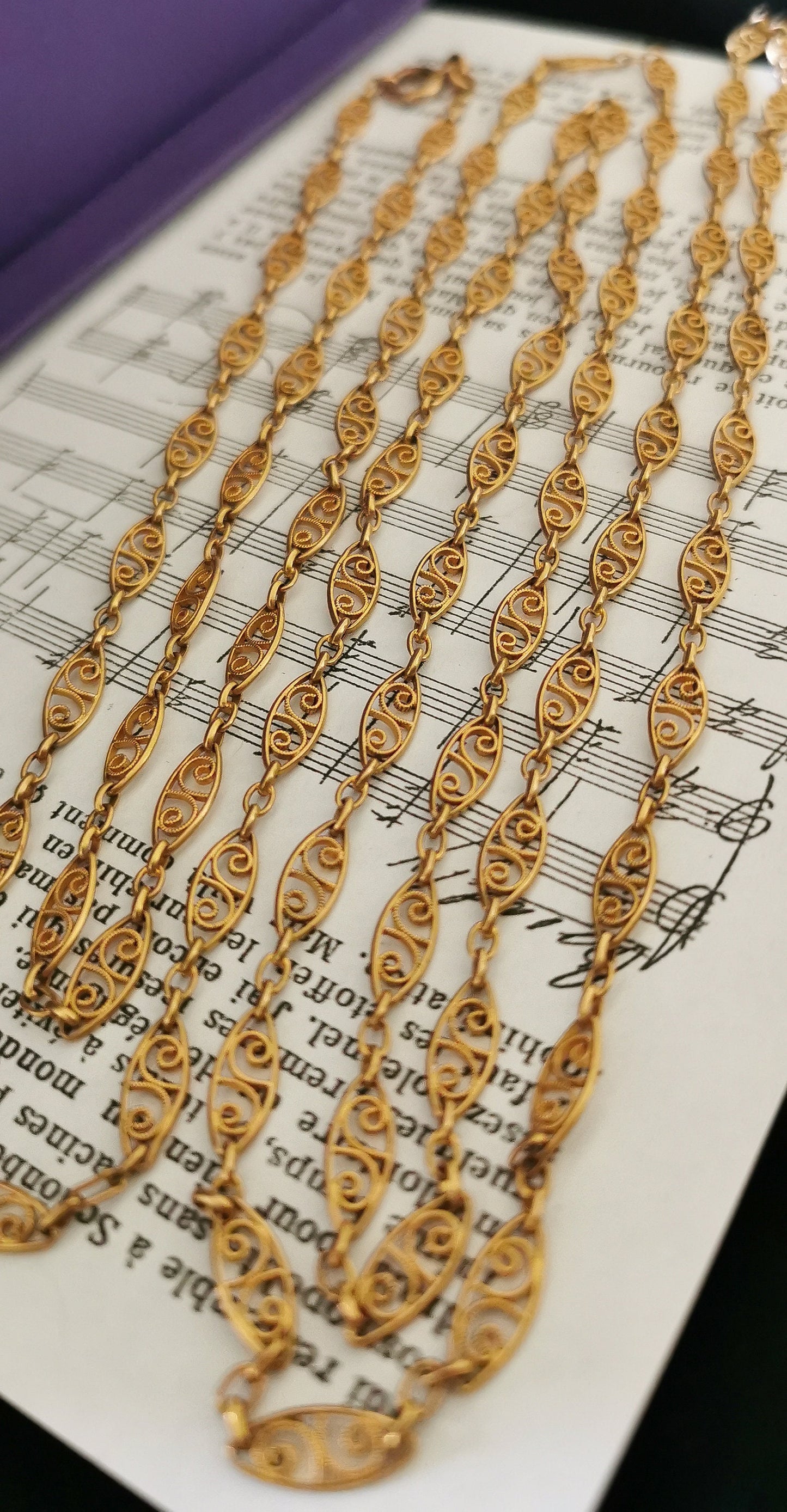 1900 Longuard Chain Antique French Gold Filled Filigree Chain 1900 Antique Chain Antique Gold Necklace Edwardian Chain gift for her
