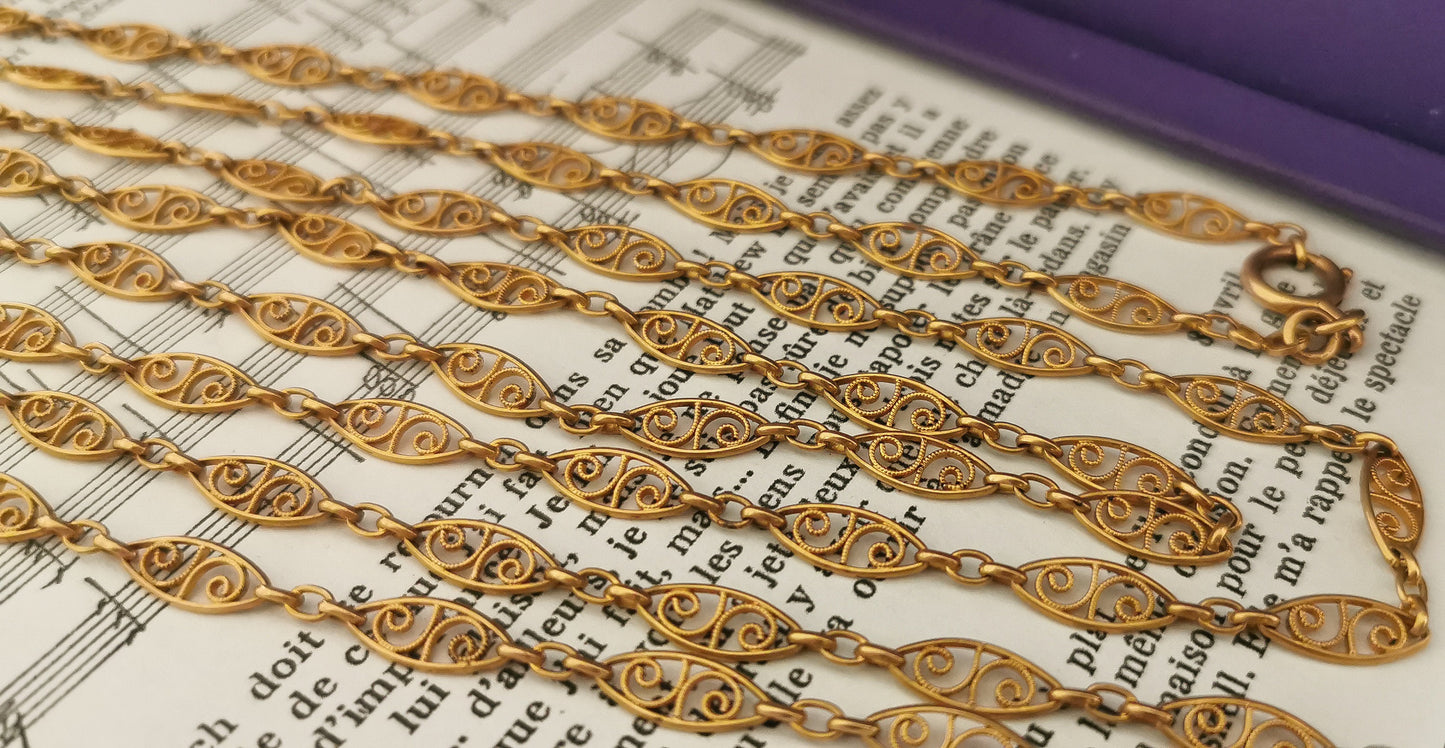 1900 Longuard Chain Antique French Gold Filled Filigree Chain 1900 Antique Chain Antique Gold Necklace Edwardian Chain gift for her