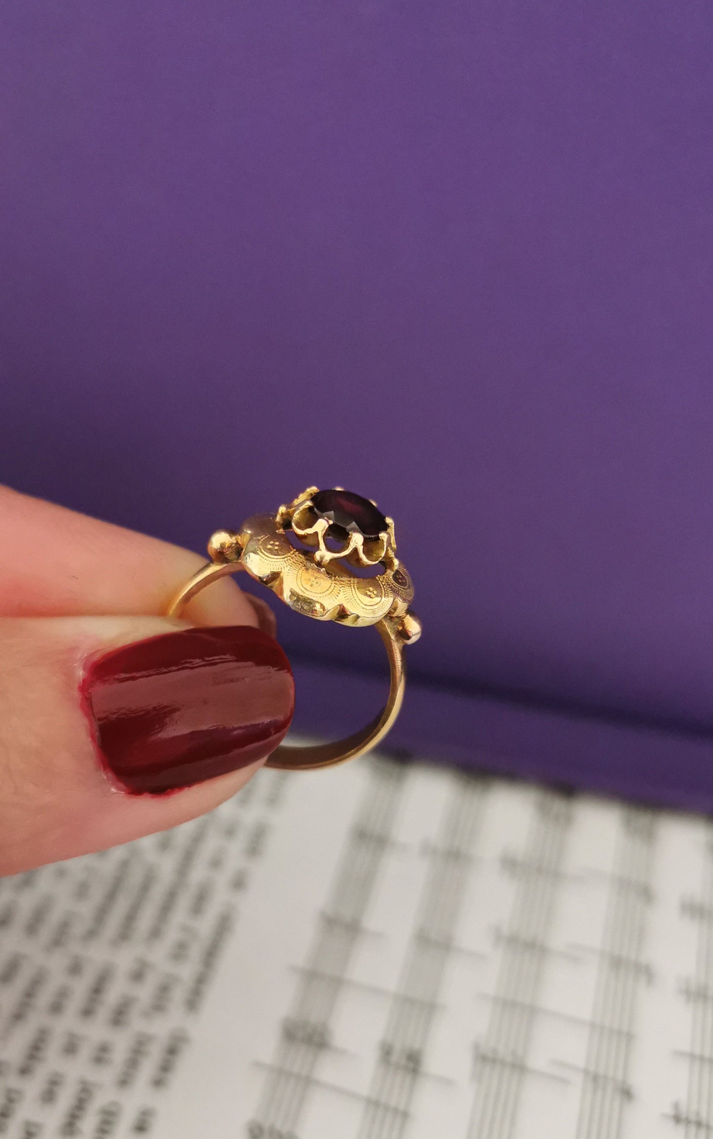 1850's Antique Ring French 18ct Gold Garnet Ring Antique Victorian Ring