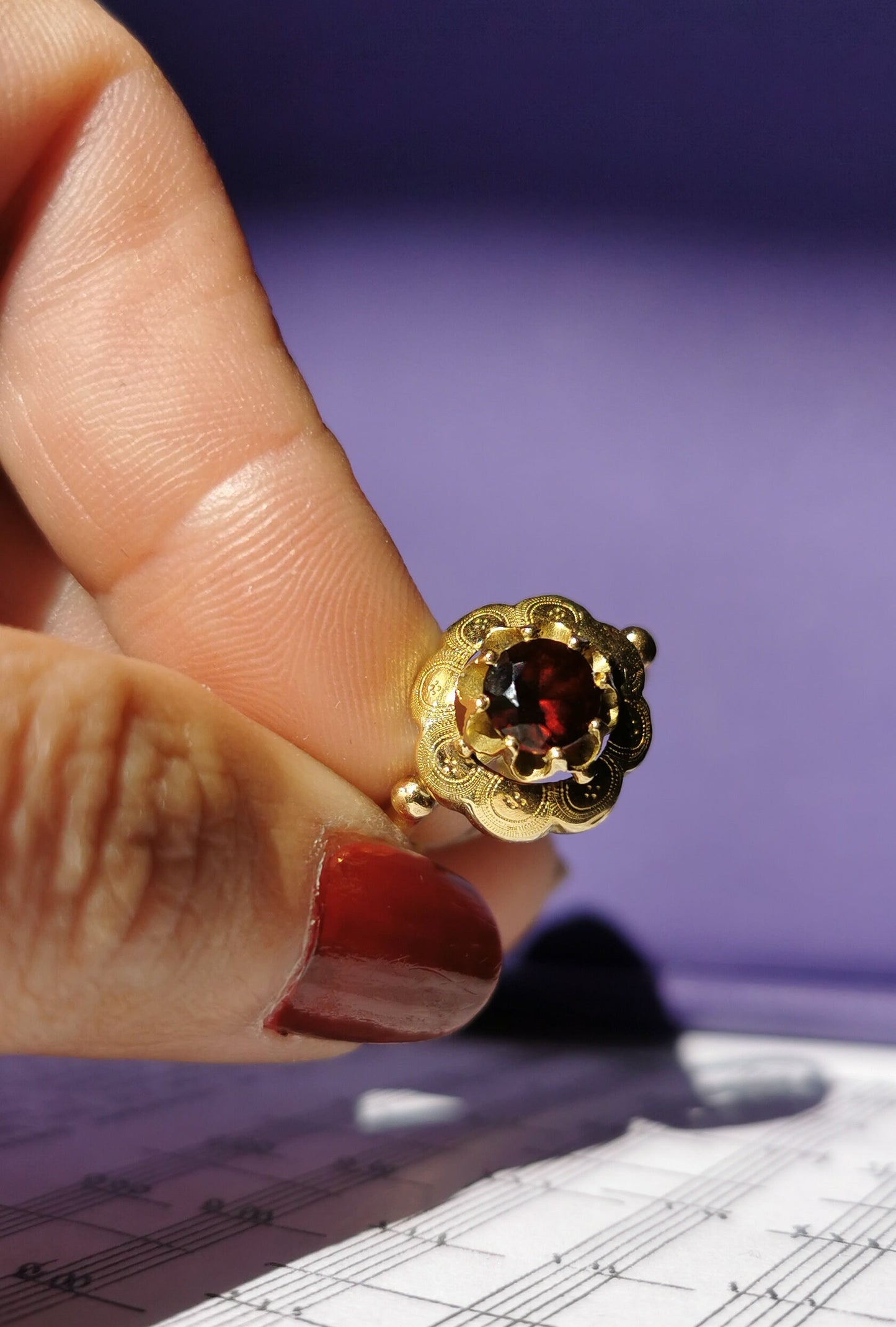 1850's Antique Ring French 18ct Gold Garnet Ring Antique Victorian Ring