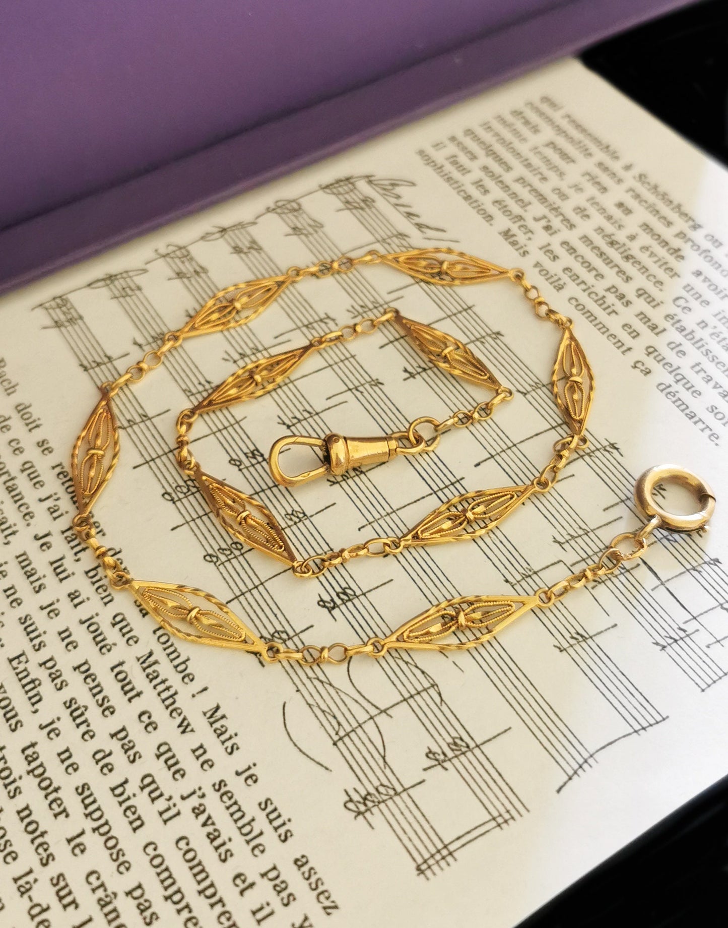 16" 18K Antique Edwardian Gold Albert Watch Chain 1900s 18K Gold Necklace