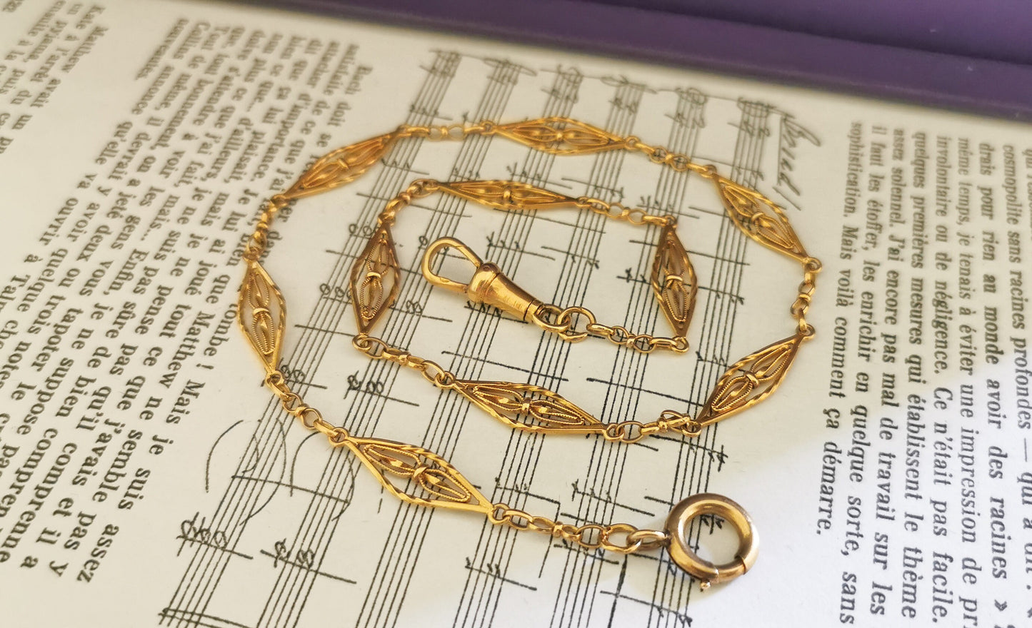 16" 18K Antique Edwardian Gold Albert Watch Chain 1900s 18K Gold Necklace