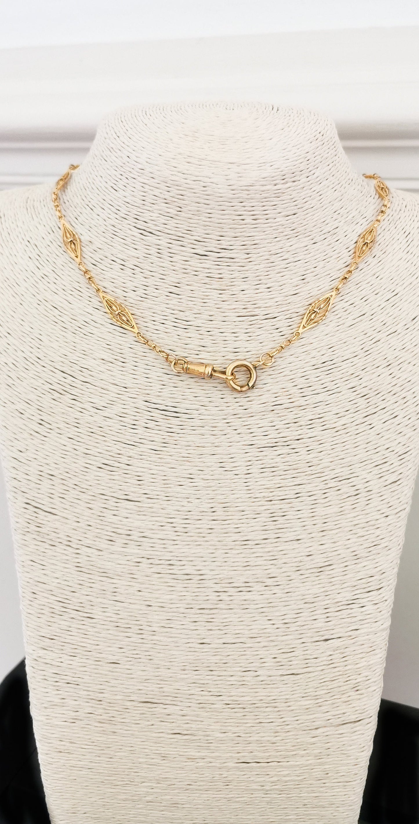 16" 18K Antique Edwardian Gold Albert Watch Chain 1900s 18K Gold Necklace