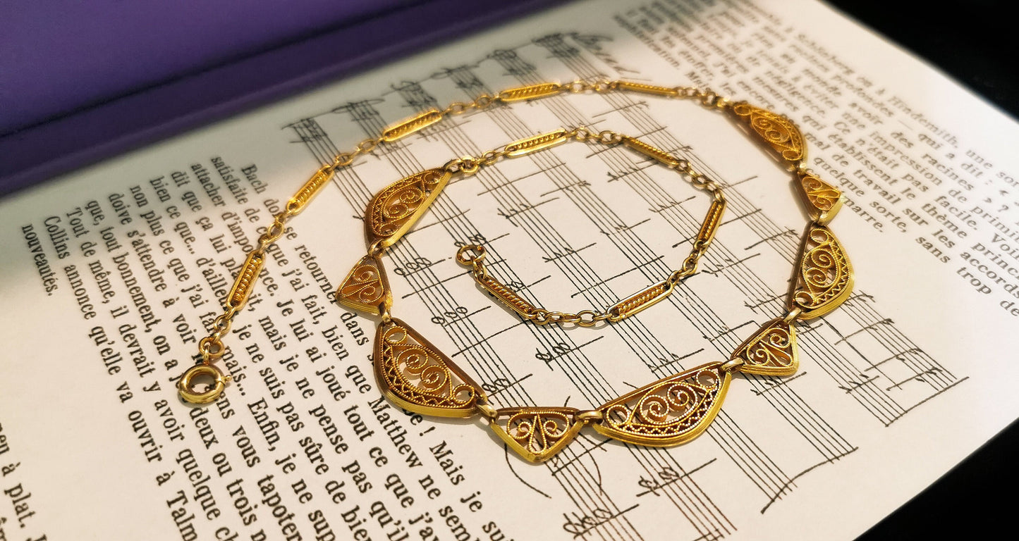 18K Edwardian Drapery Necklace 1900 Antique Drapery Necklace Antique French Gold Filigree Chain gift for her