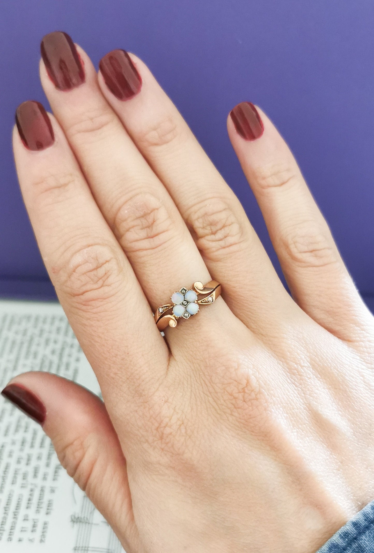 18K Antique Opal Diamond Ring Art Nouveau Ring  1900 Rose Gold ring 18K opal ring Antique diamond ring Antique Gold Opal ring gift for wife