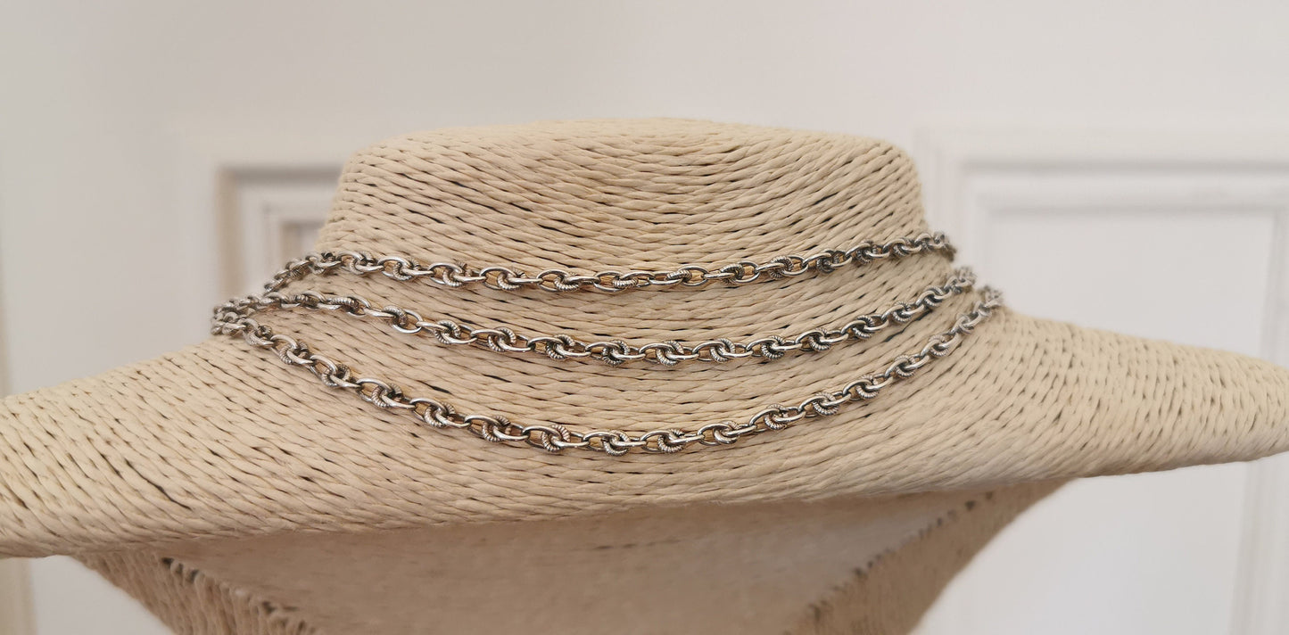 56" Antique Victorian Silver french Longuard chain 1850 s Antique french silver chain Antique silver Necklace Muff Chain gift for her
