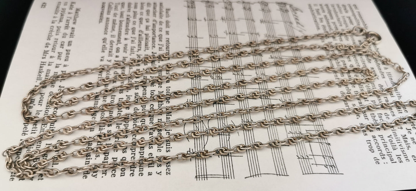 56" Antique Victorian Silver french Longuard chain 1850 s Antique french silver chain Antique silver Necklace Muff Chain gift for her